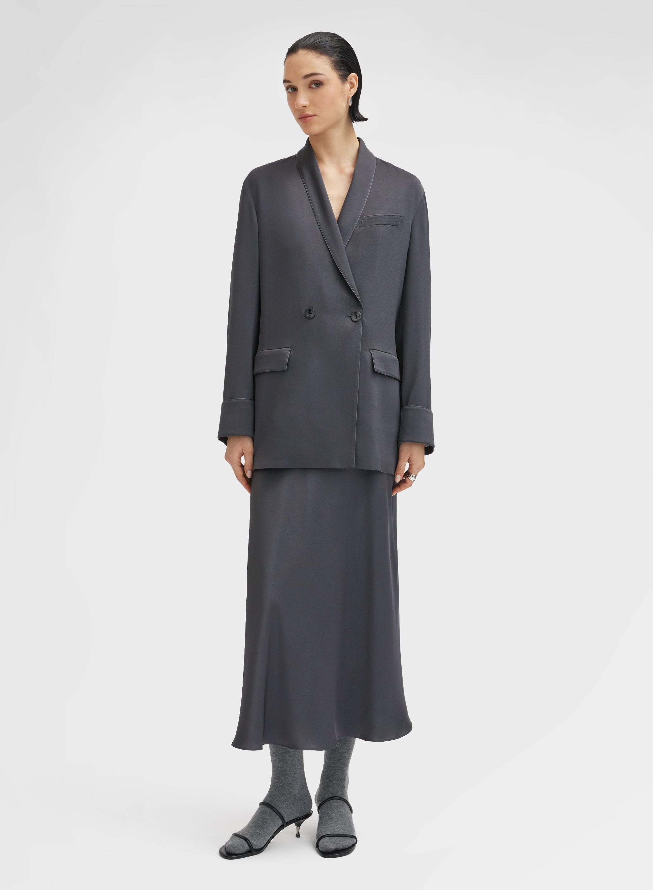 SILK BLEND SATIN JACKET CHARCOAL