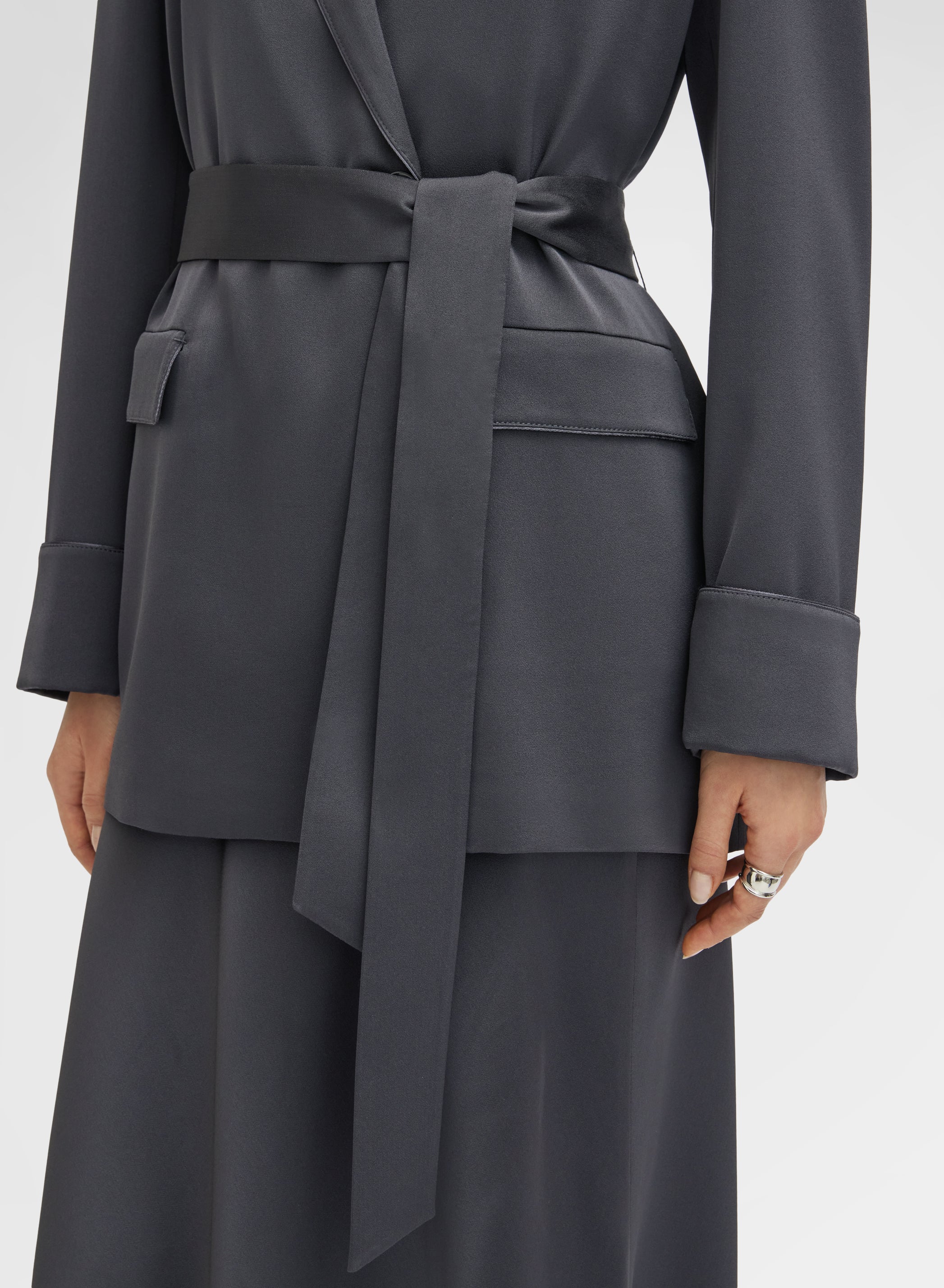SILK BLEND SATIN JACKET CHARCOAL