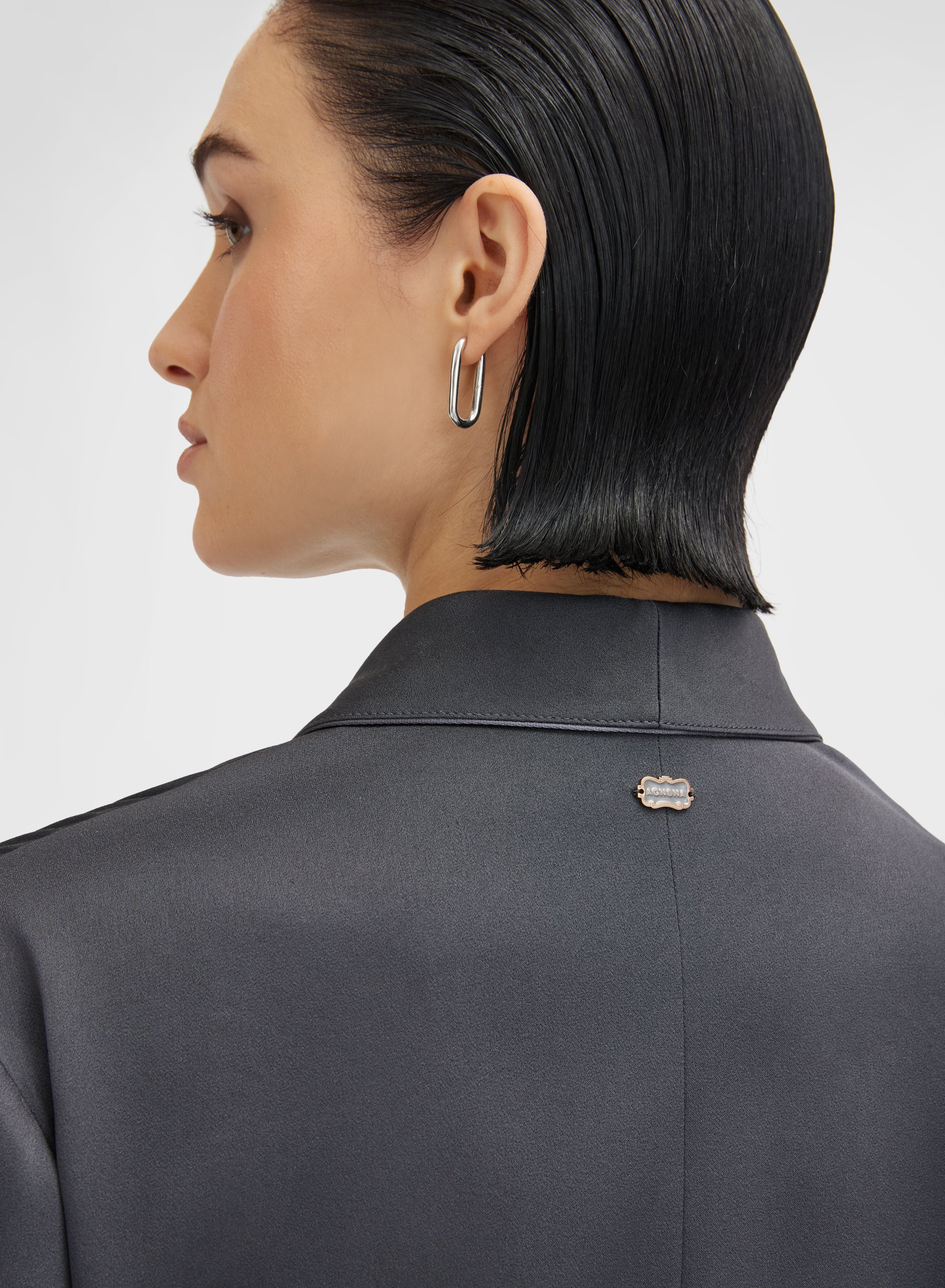SILK BLEND SATIN JACKET CHARCOAL
