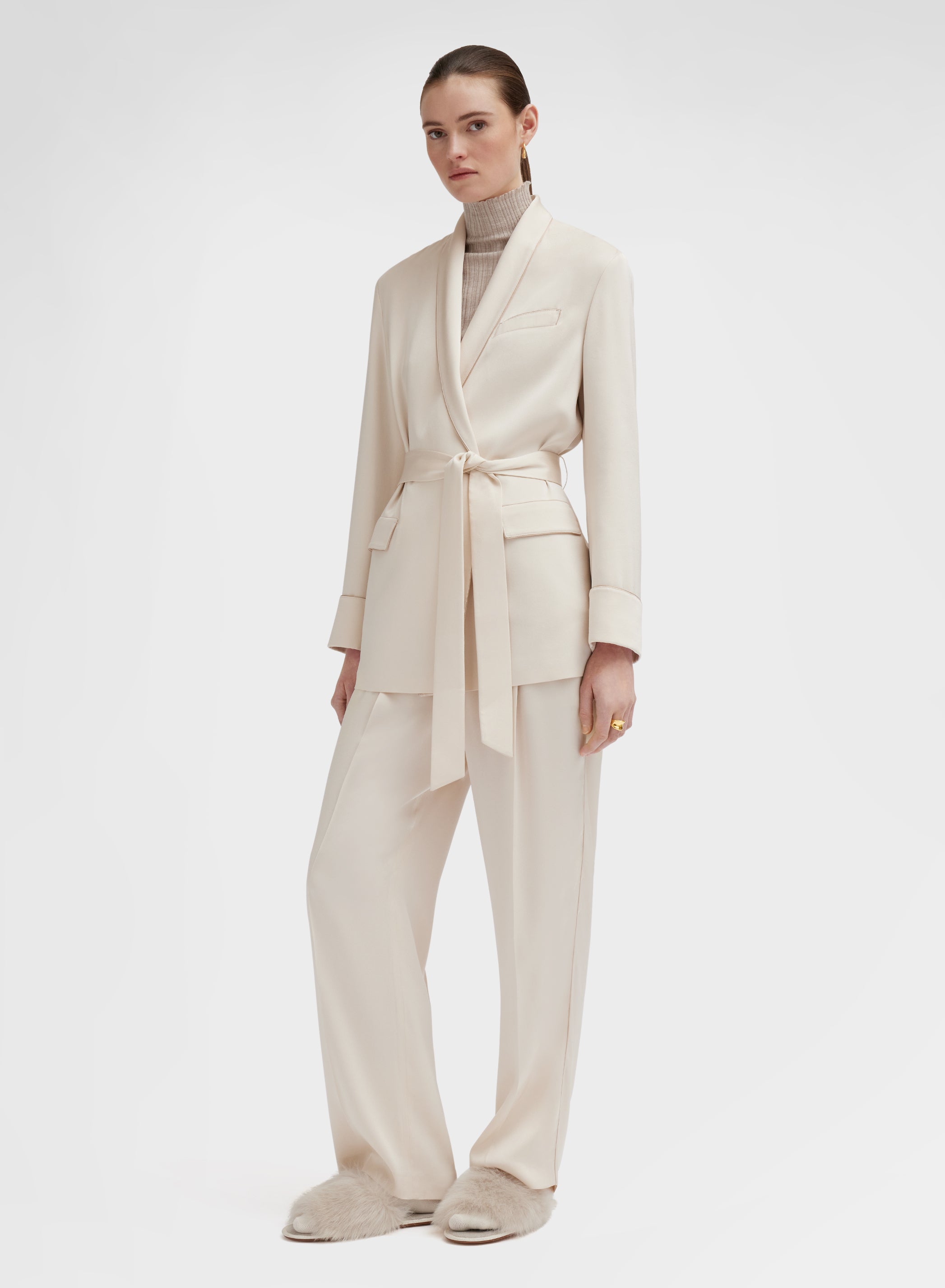 SILK BLEND SATIN JACKET CHAMPAGNE