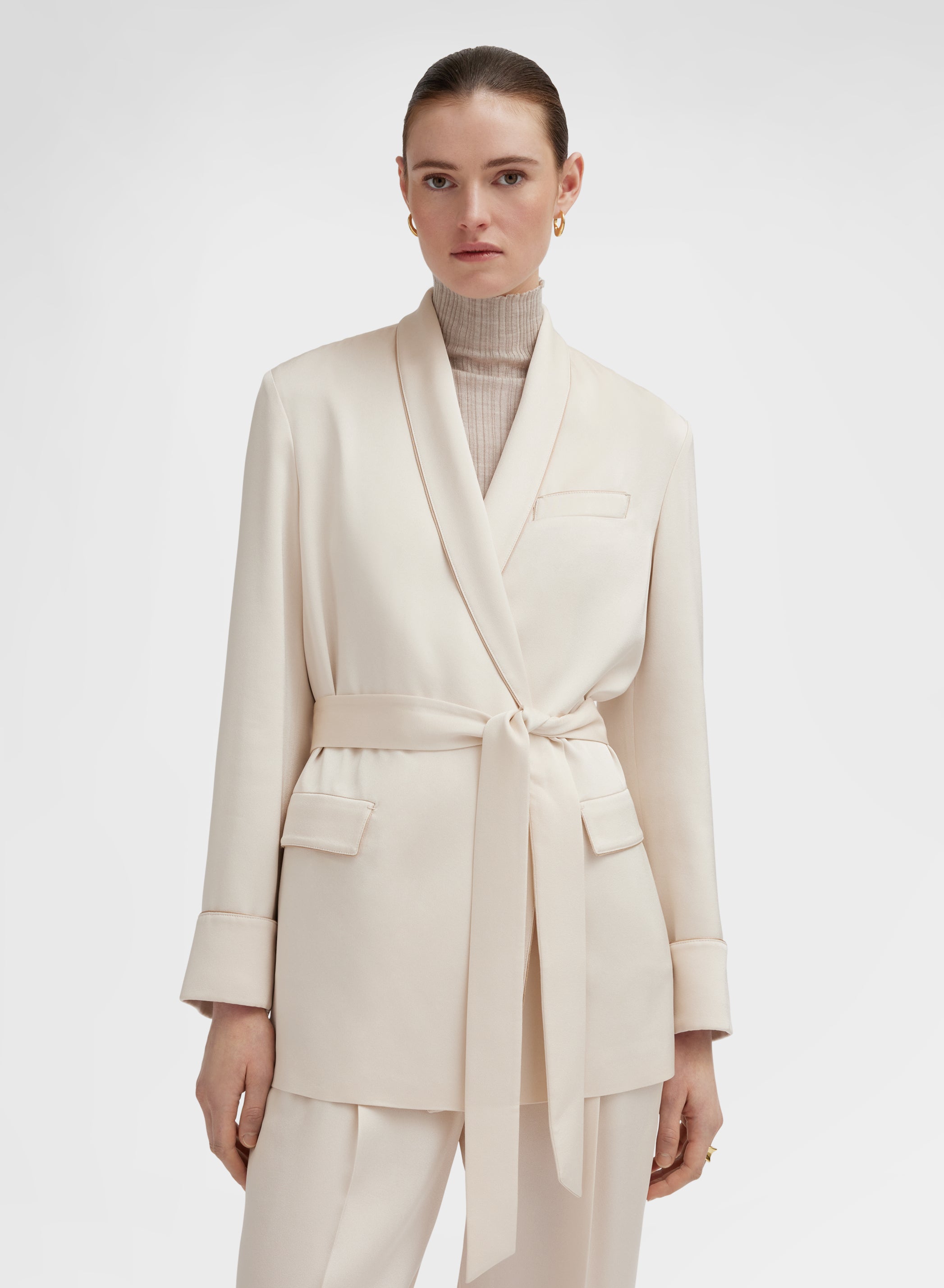 SILK BLEND SATIN JACKET CHAMPAGNE