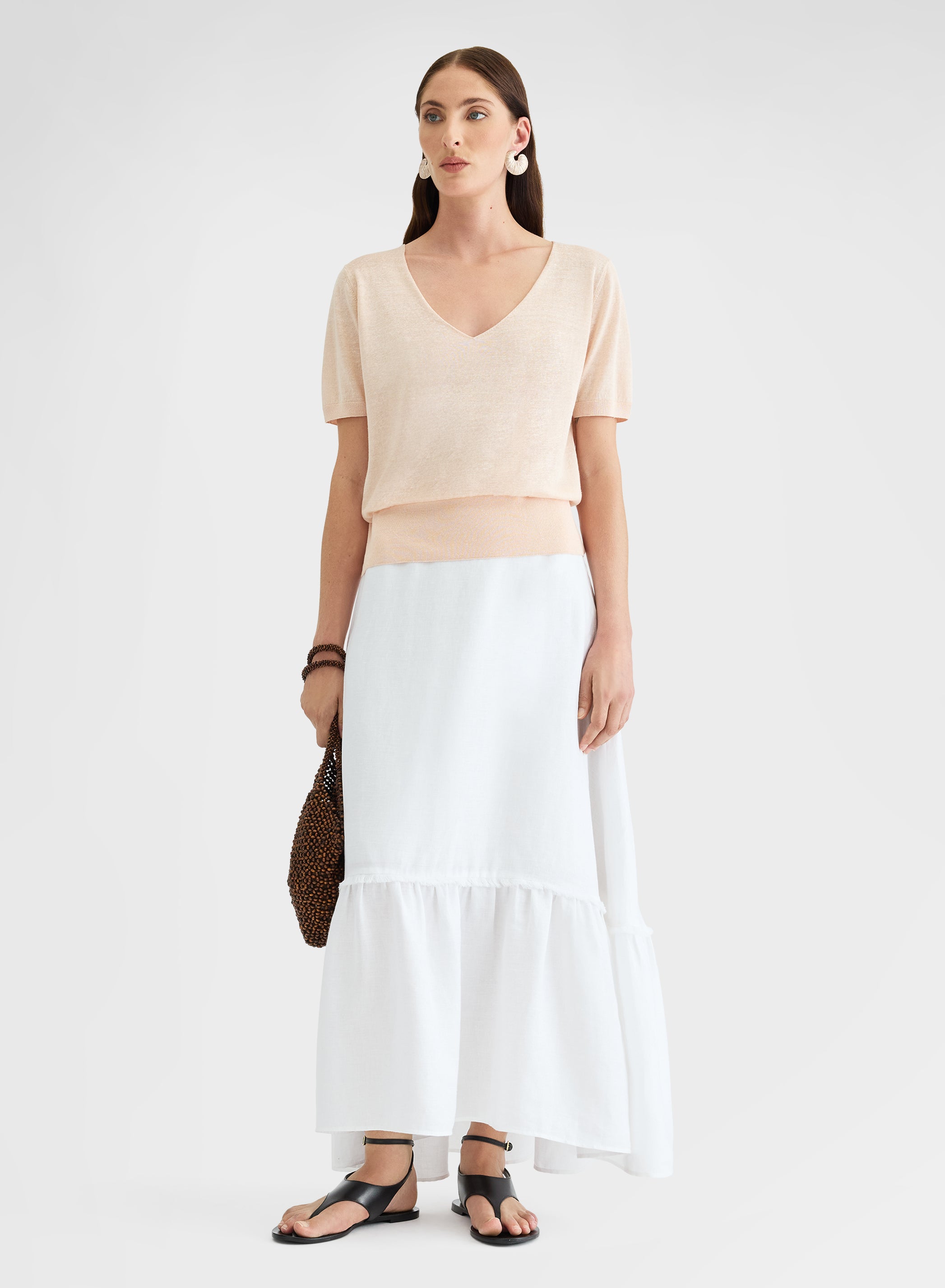 SHORT SLEEVE V-NECK PEACH