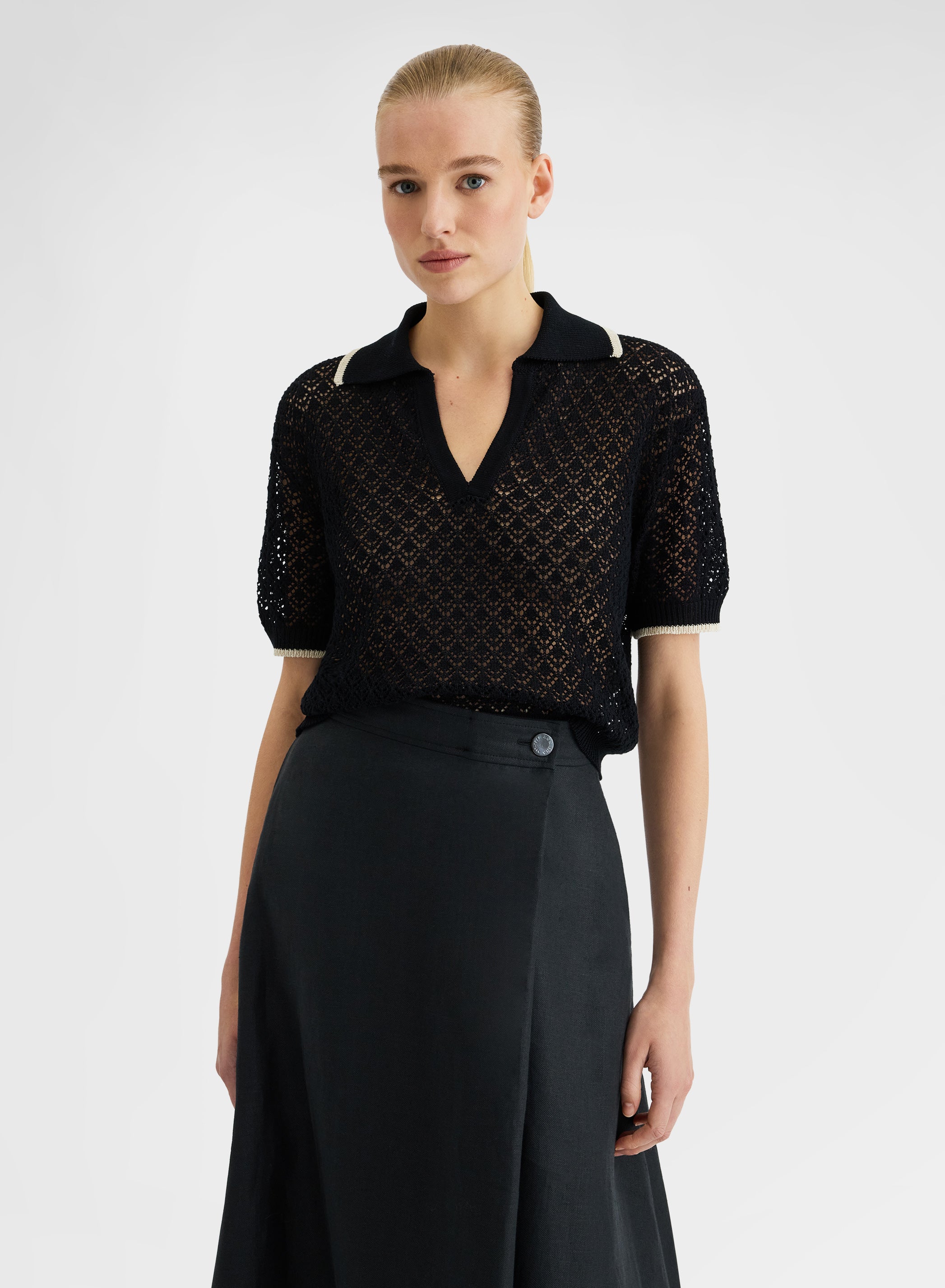 SHORT SLEEVE POLO CROCHET BLACK