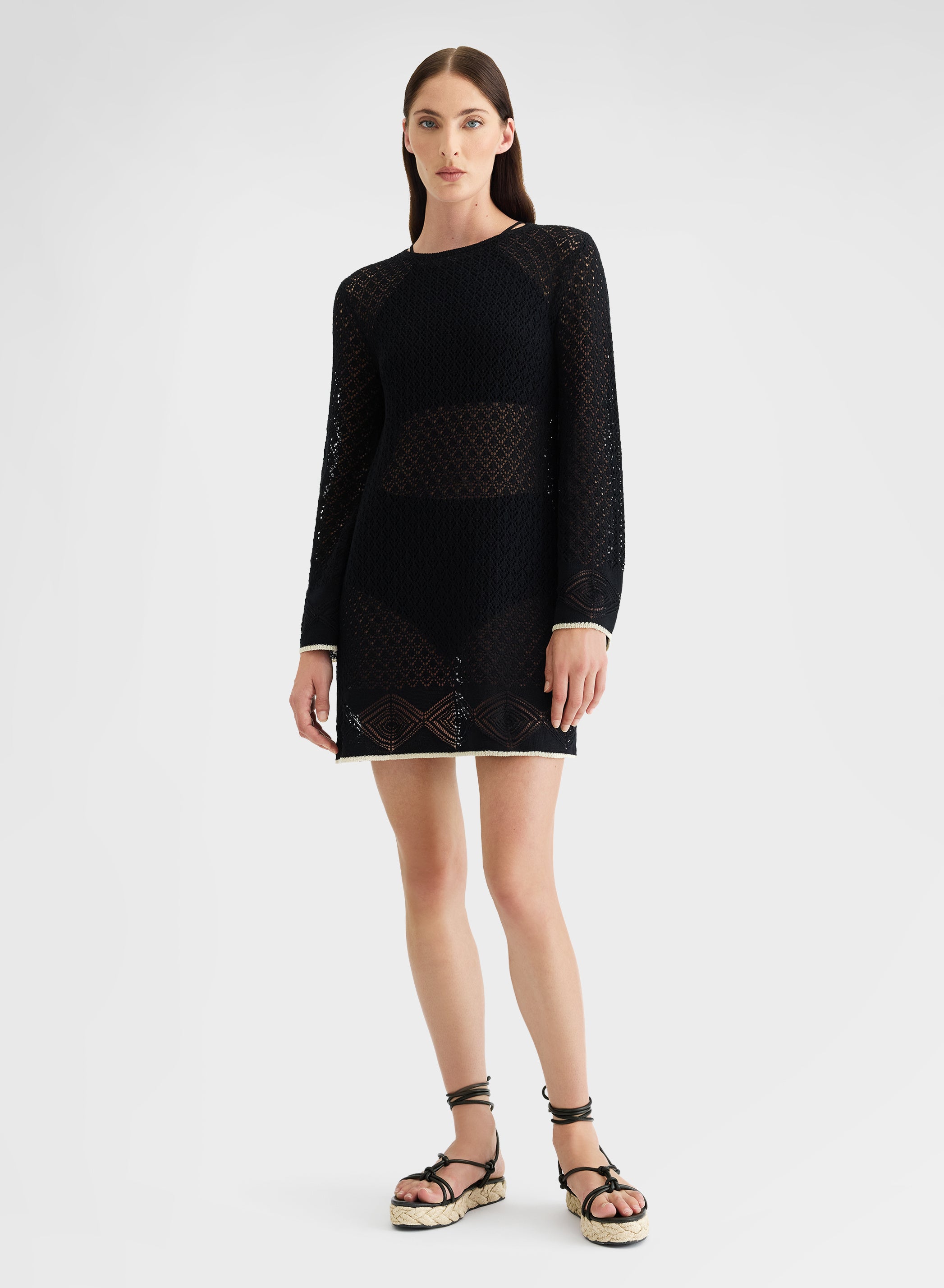 LONG SLEEVE DRESS CROCHET BLACK