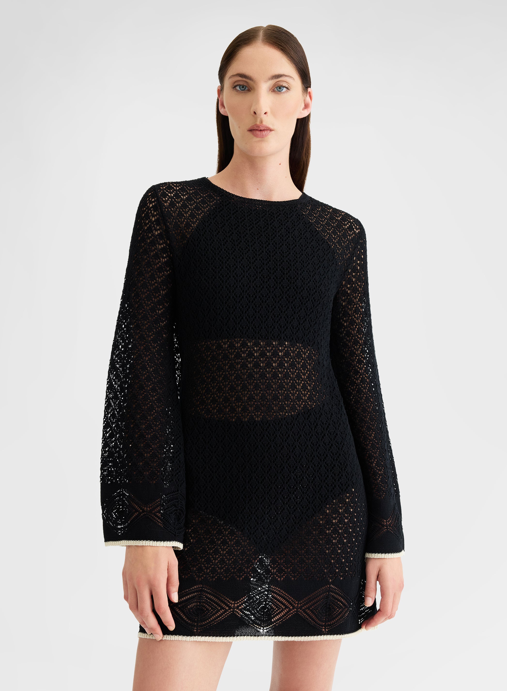 LONG SLEEVE DRESS CROCHET BLACK