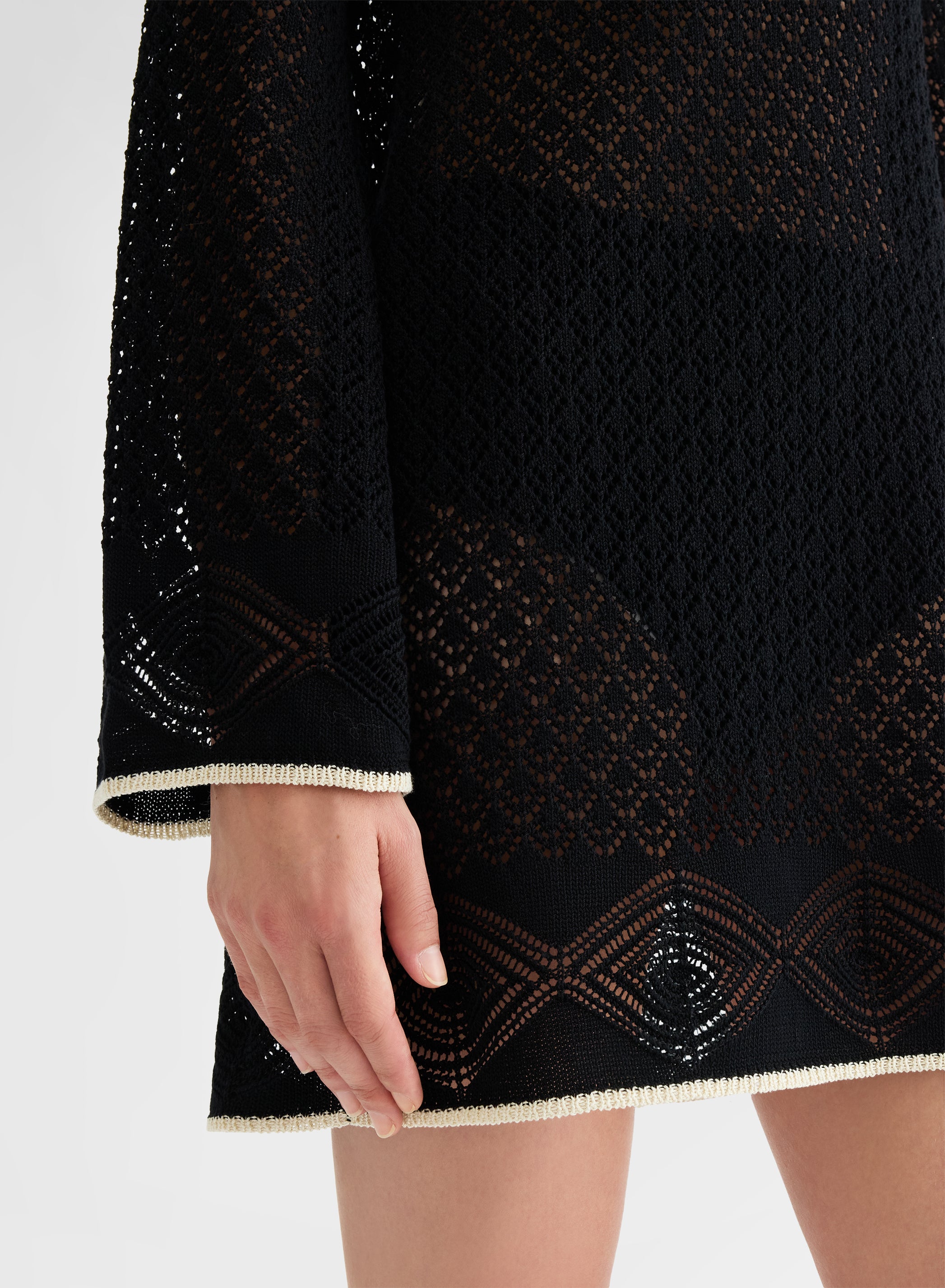 LONG SLEEVE DRESS CROCHET BLACK