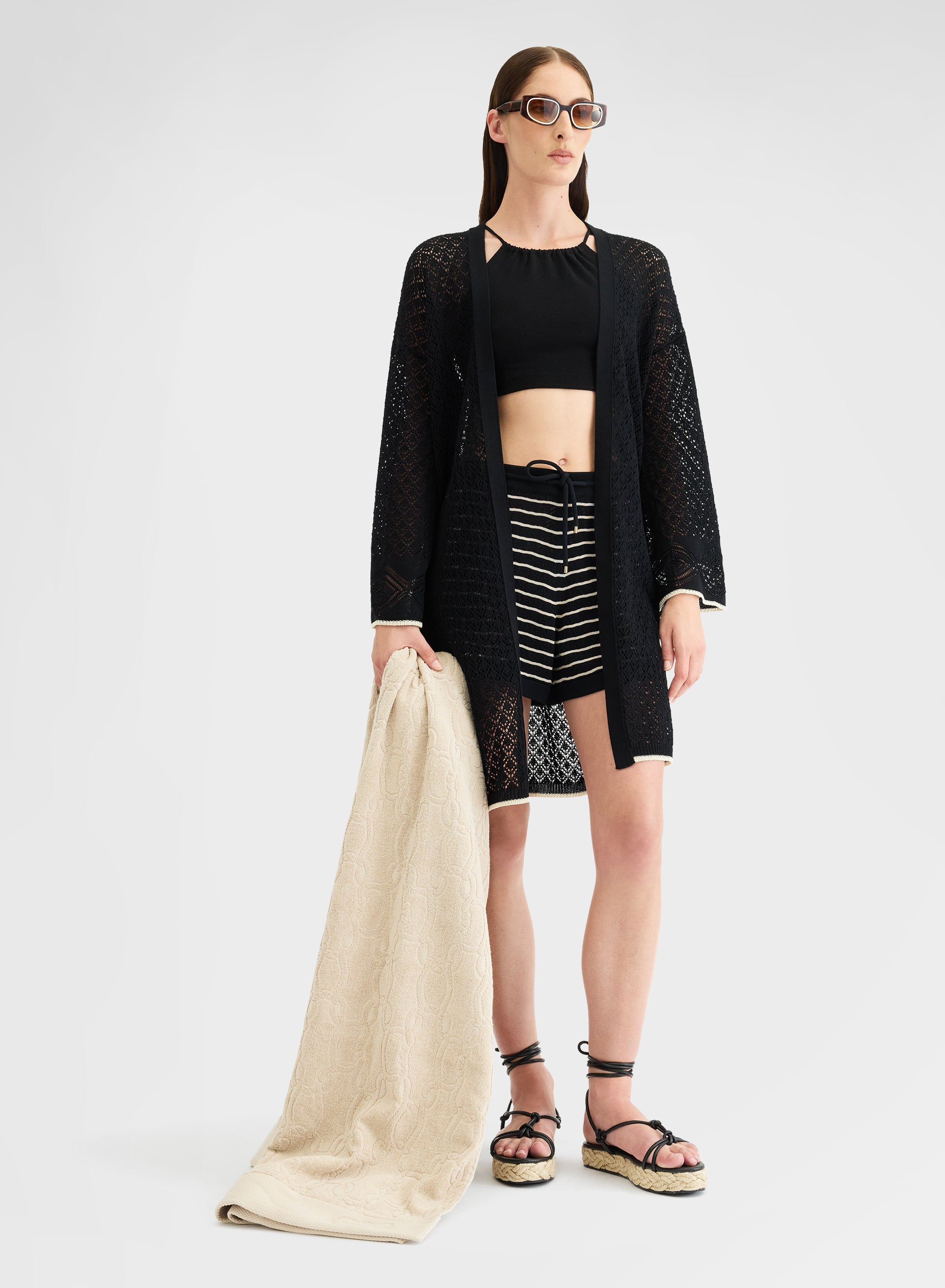 BELTED KAFTAN CROCHET BLACK