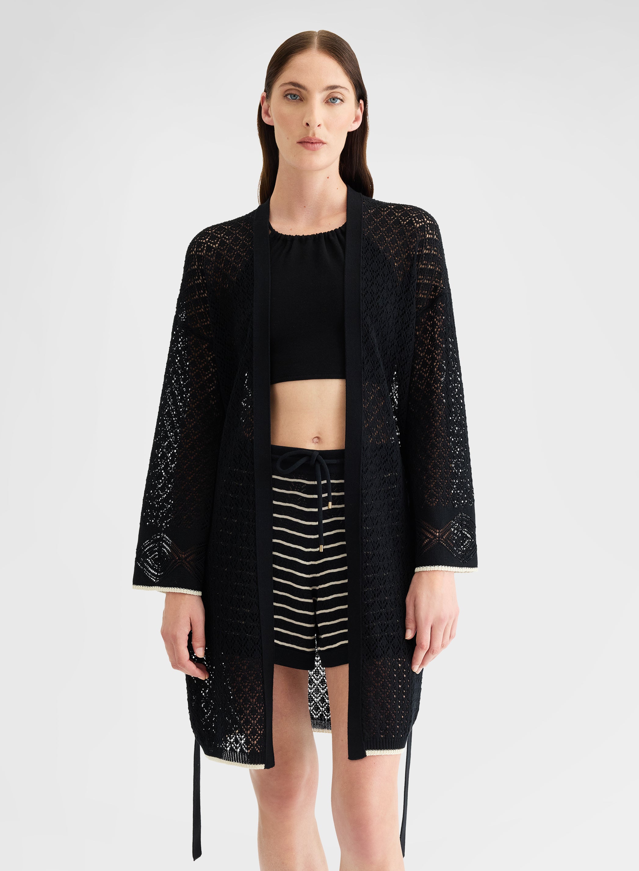 BELTED KAFTAN CROCHET BLACK