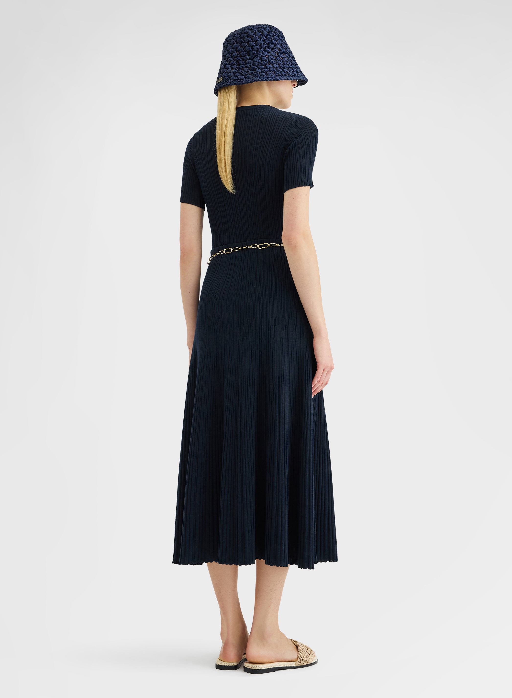 SHORT SLEEVE CREWNECK MICRO PLISSE NAVY