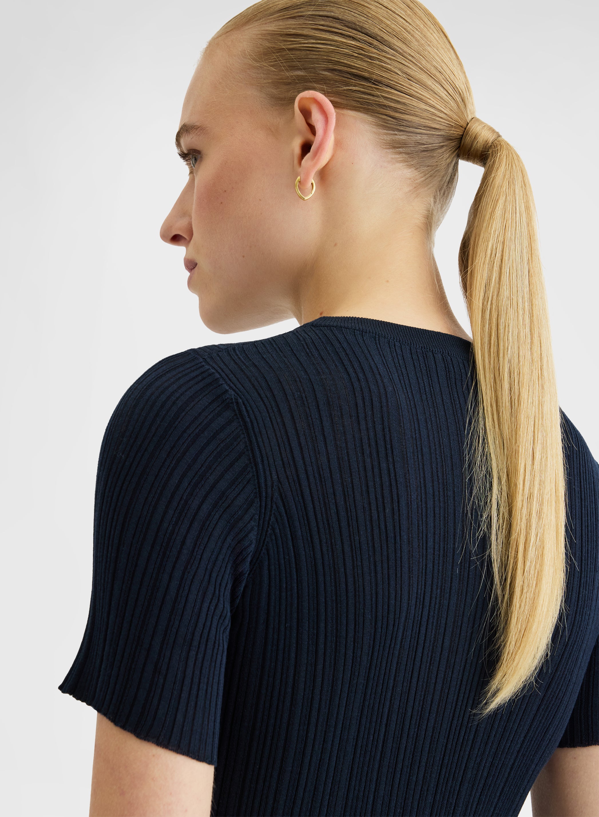 SHORT SLEEVE CREWNECK MICRO PLISSE NAVY