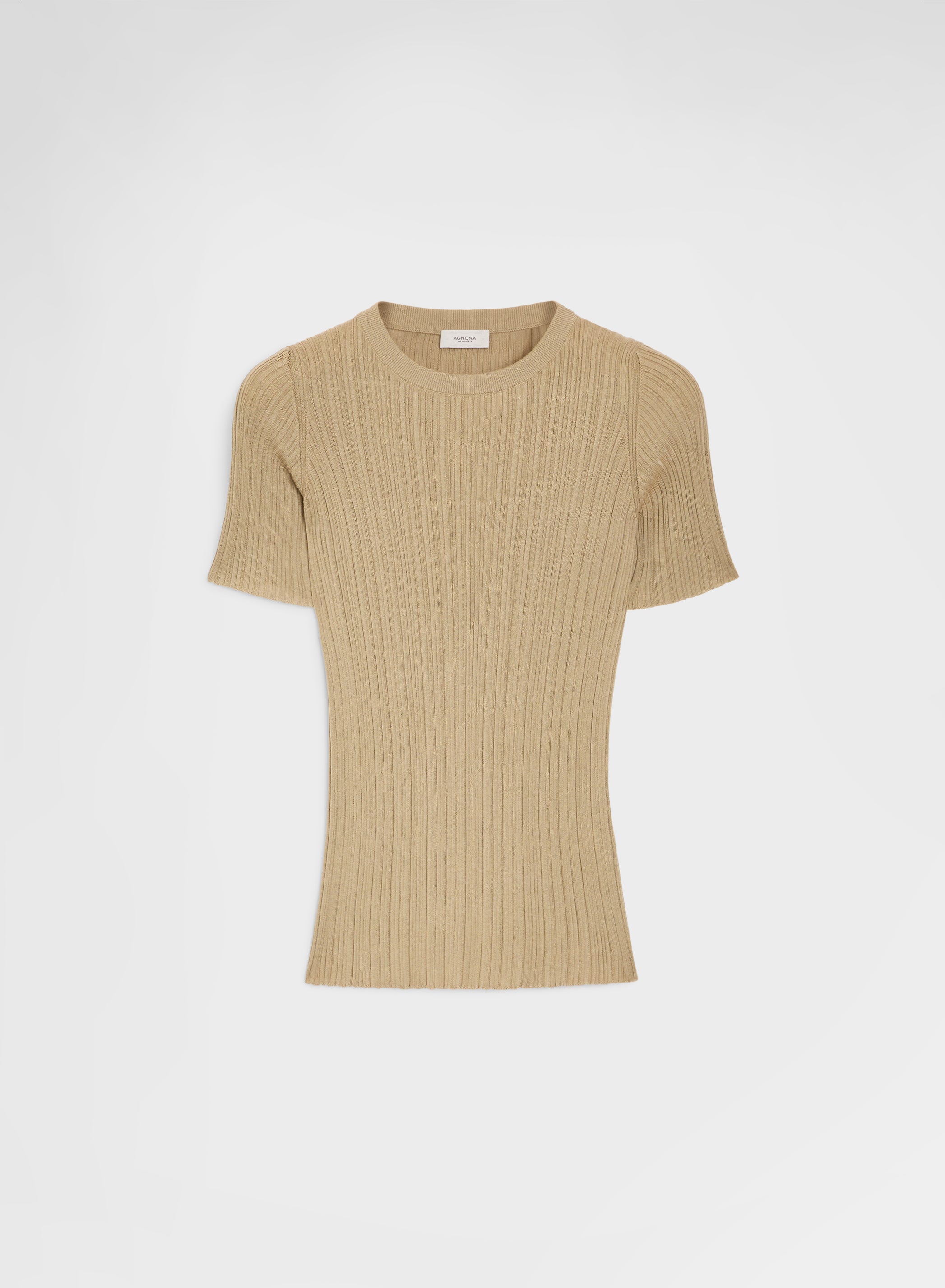 SHORT SLEEVE CREWNECK MICRO PLISSE KHAKI