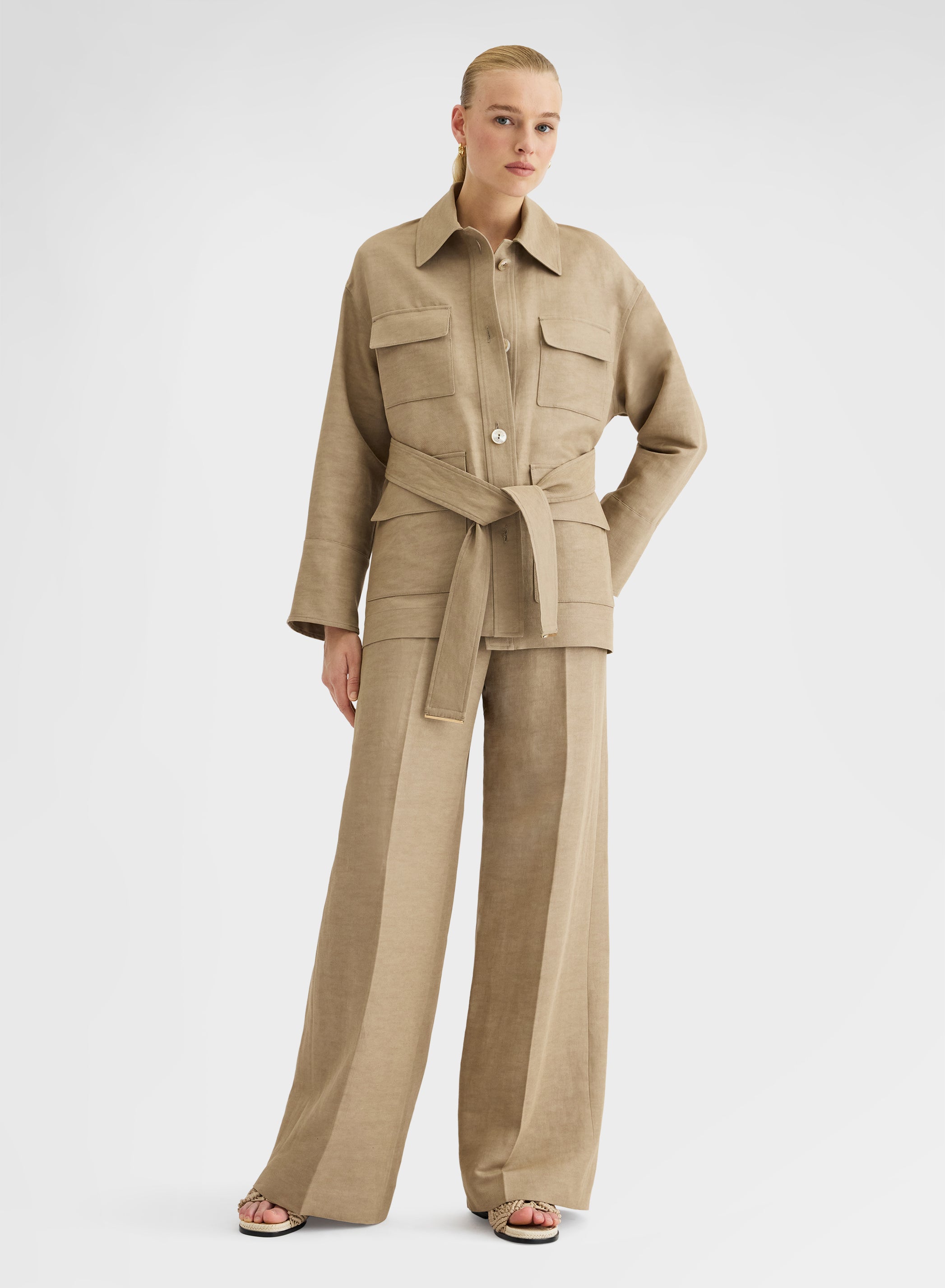 COTTON BLEND TWILL PANTS KHAKI