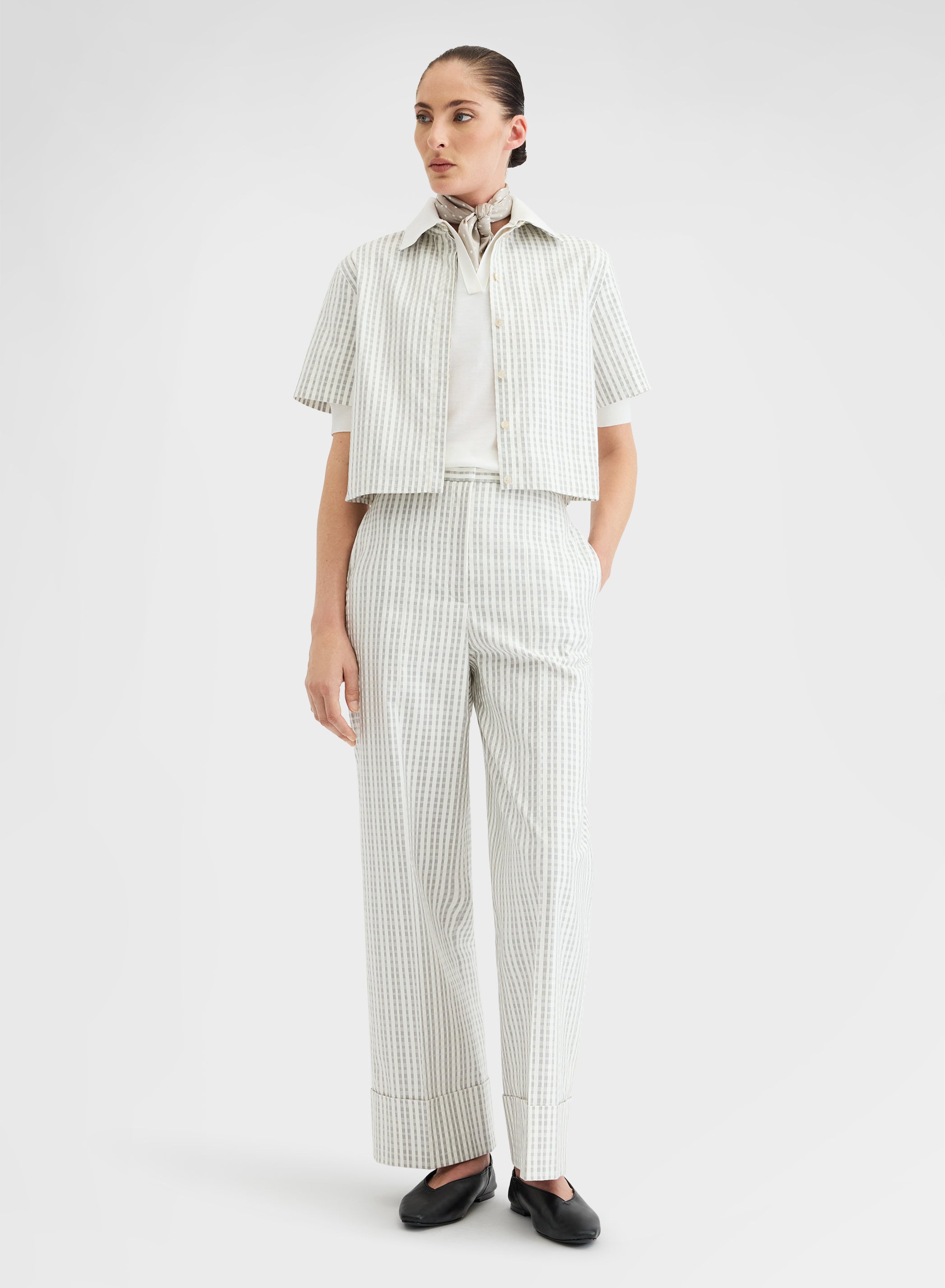 TEXTURED COTTON SILK PANTS GREY