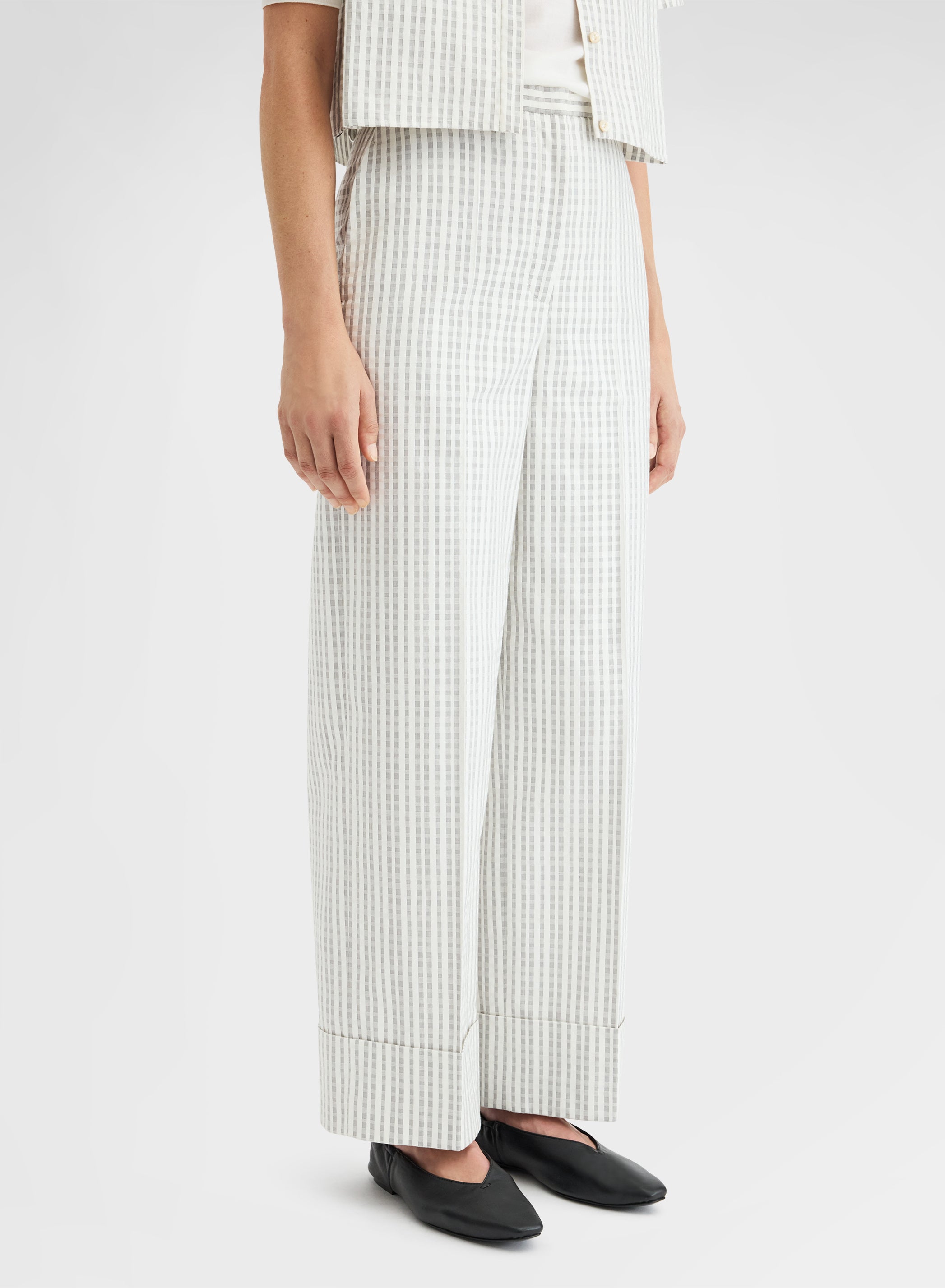 TEXTURED COTTON SILK PANTS GREY