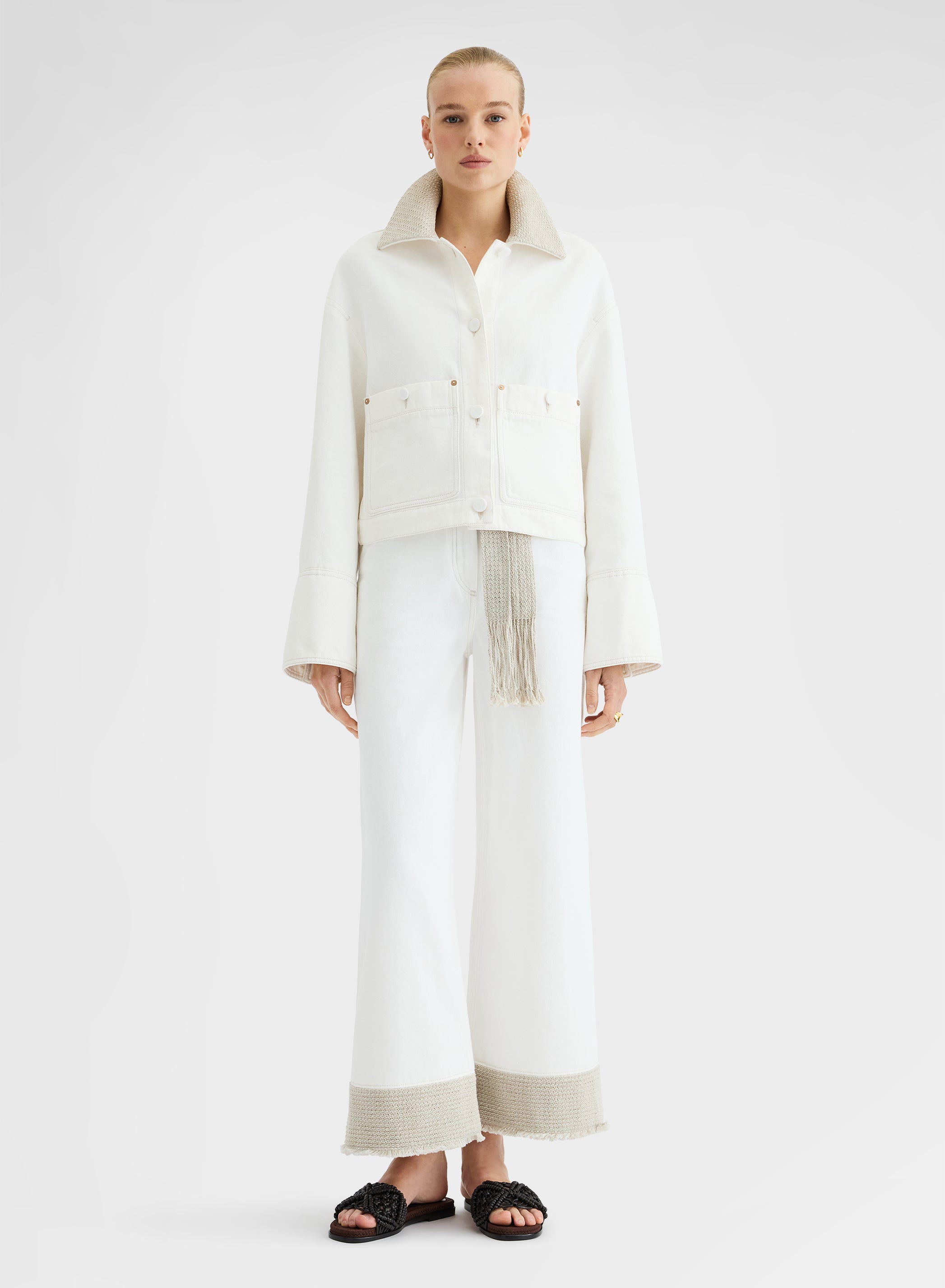 COTTON LINEN DENIM PANTS WHITE