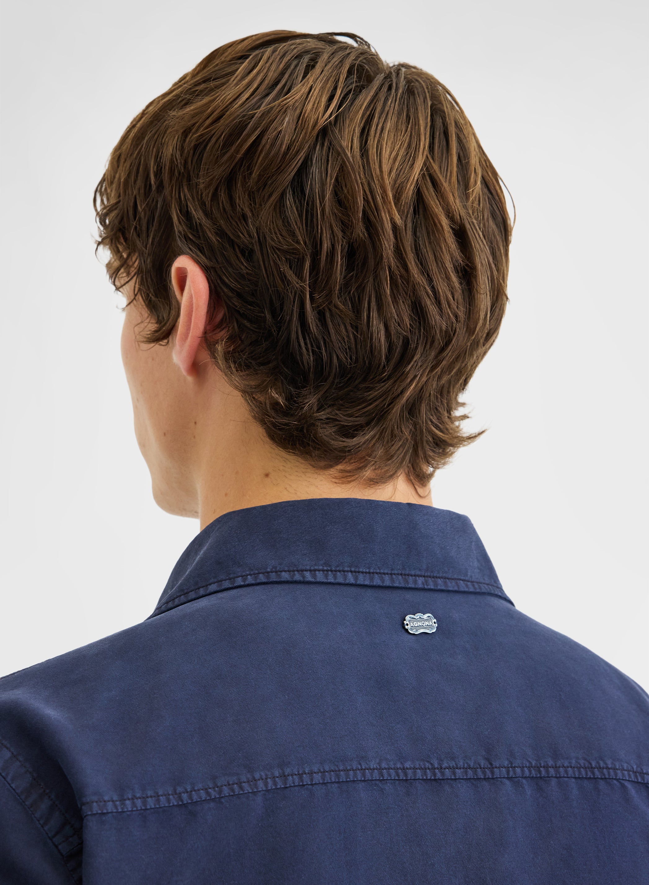 COTTON SILK SHIRT GARMENT DYED SHIRT NAVY