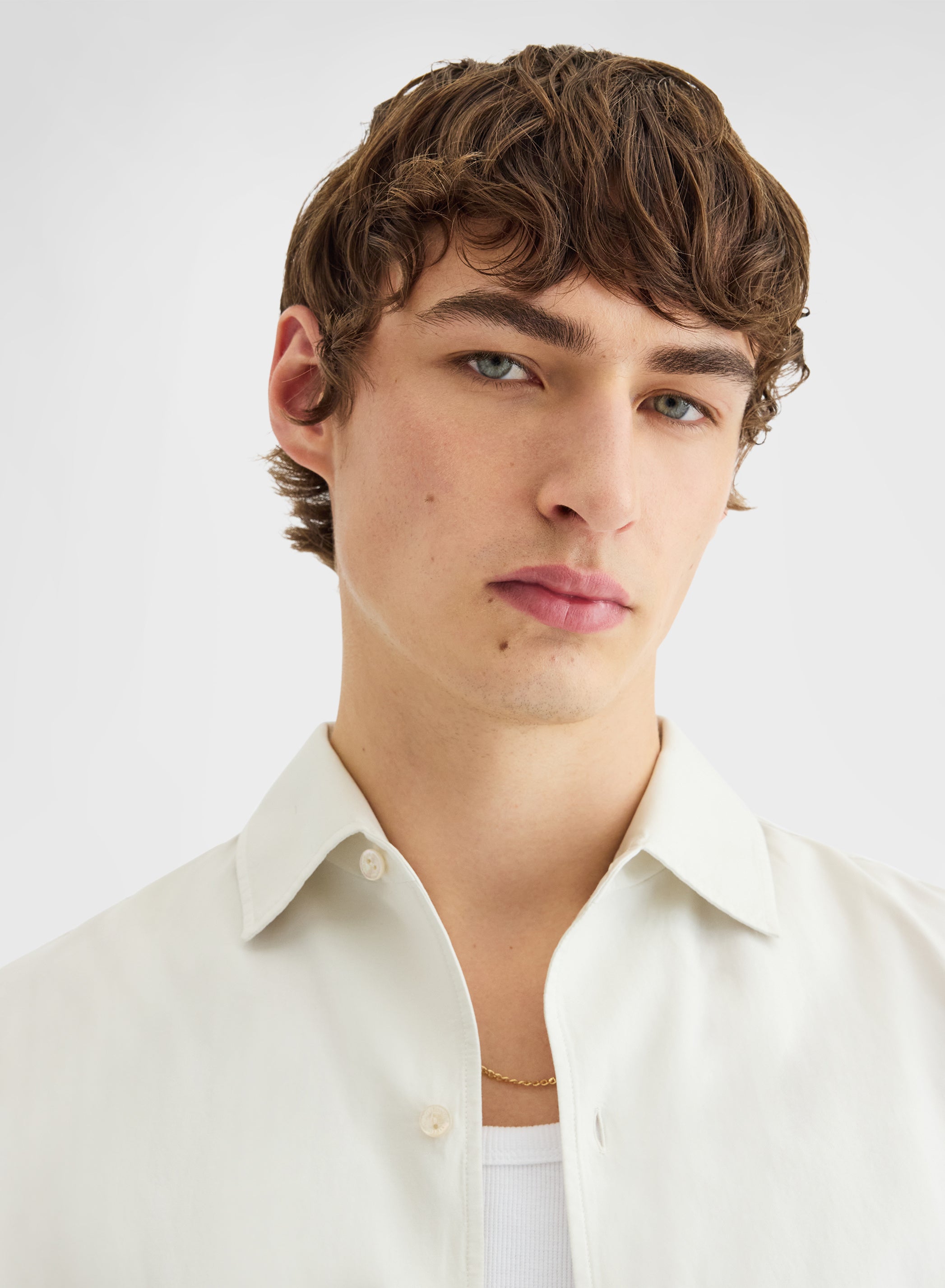 COTTON SILK SHIRT GARMENT DYED SHIRT STONE