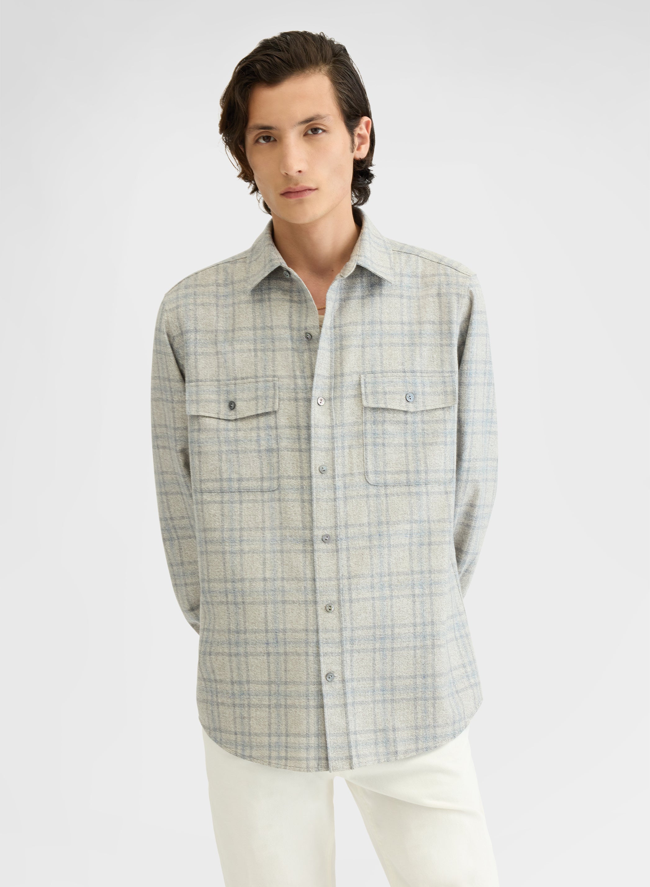 CHECK SABLE SHIRT DUSTY BLUE