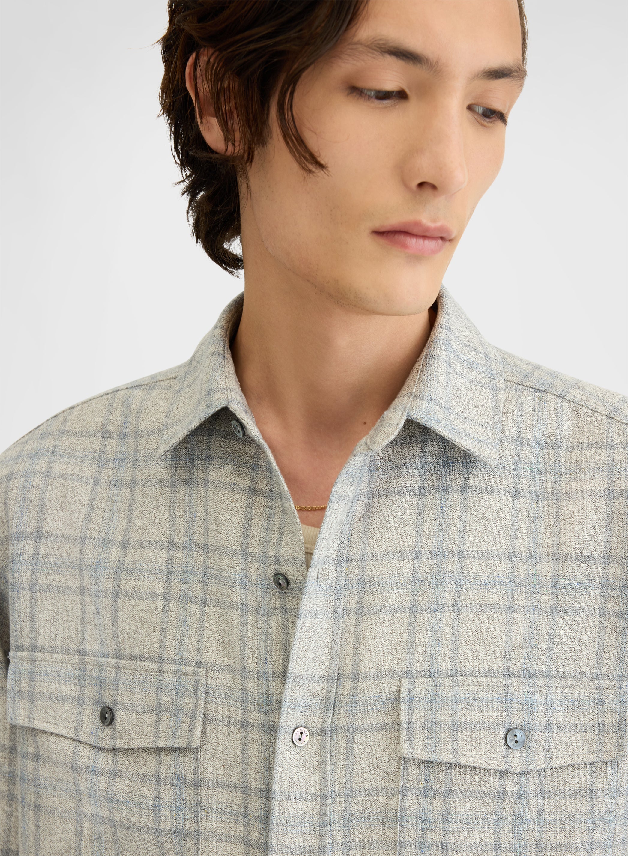 CHECK SABLE SHIRT DUSTY BLUE
