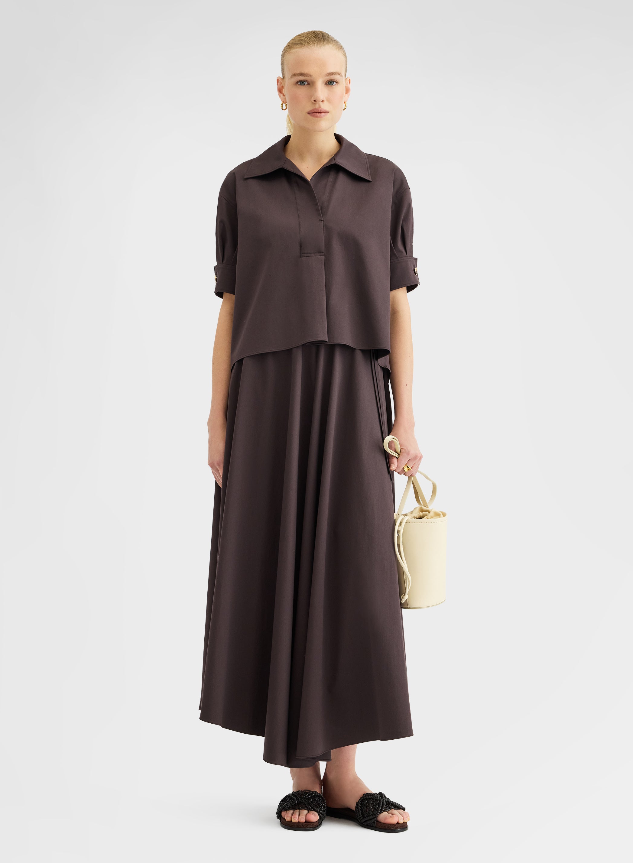 COTTON SATIN SHIRT CHOCOLATE