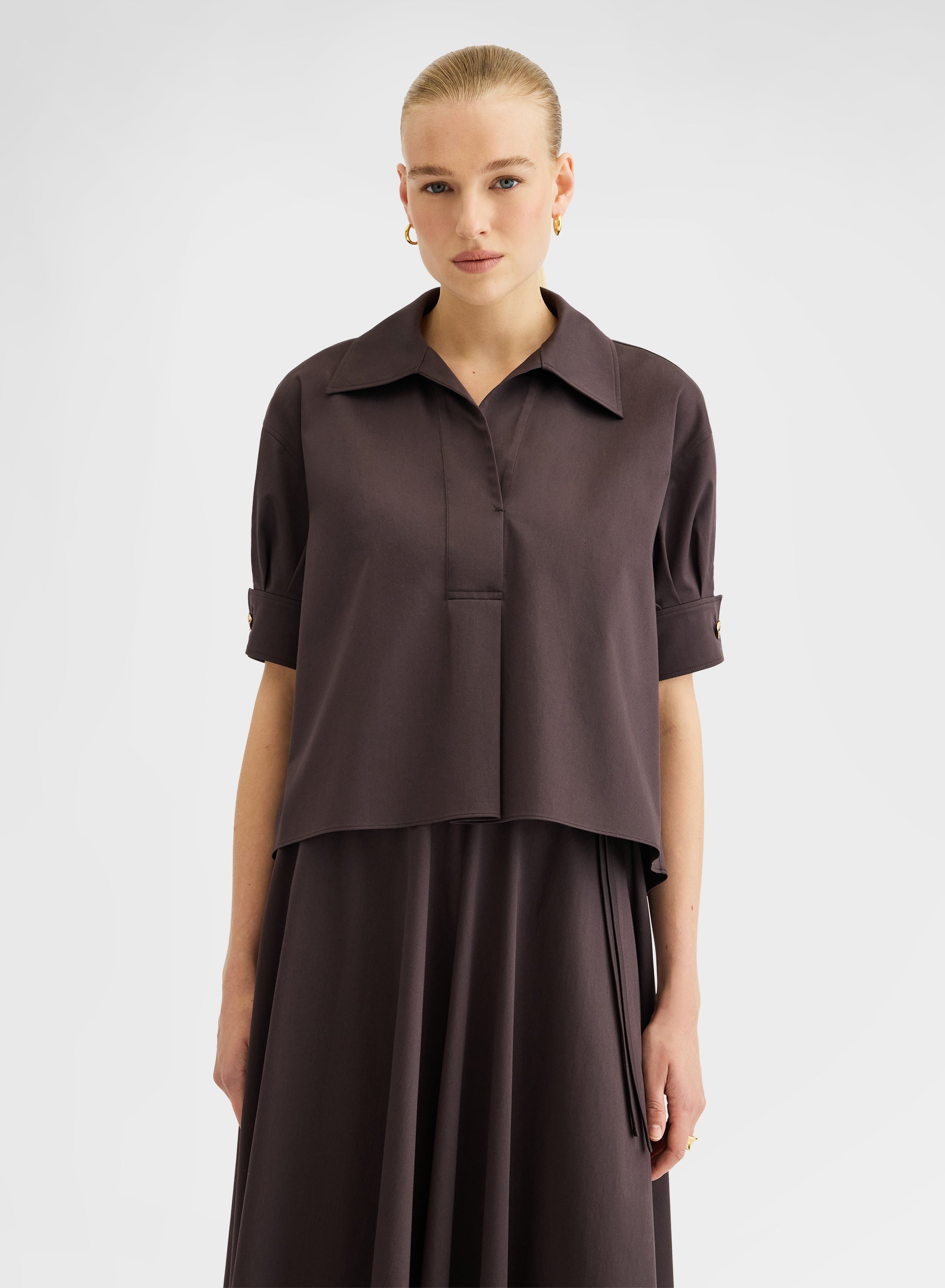 COTTON SATIN SHIRT CHOCOLATE