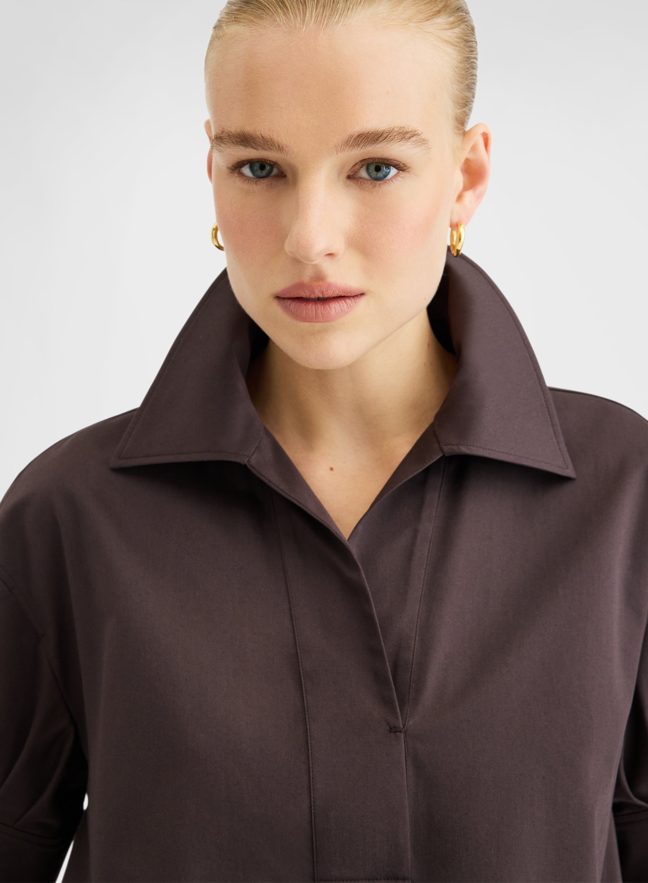 COTTON SATIN SHIRT CHOCOLATE