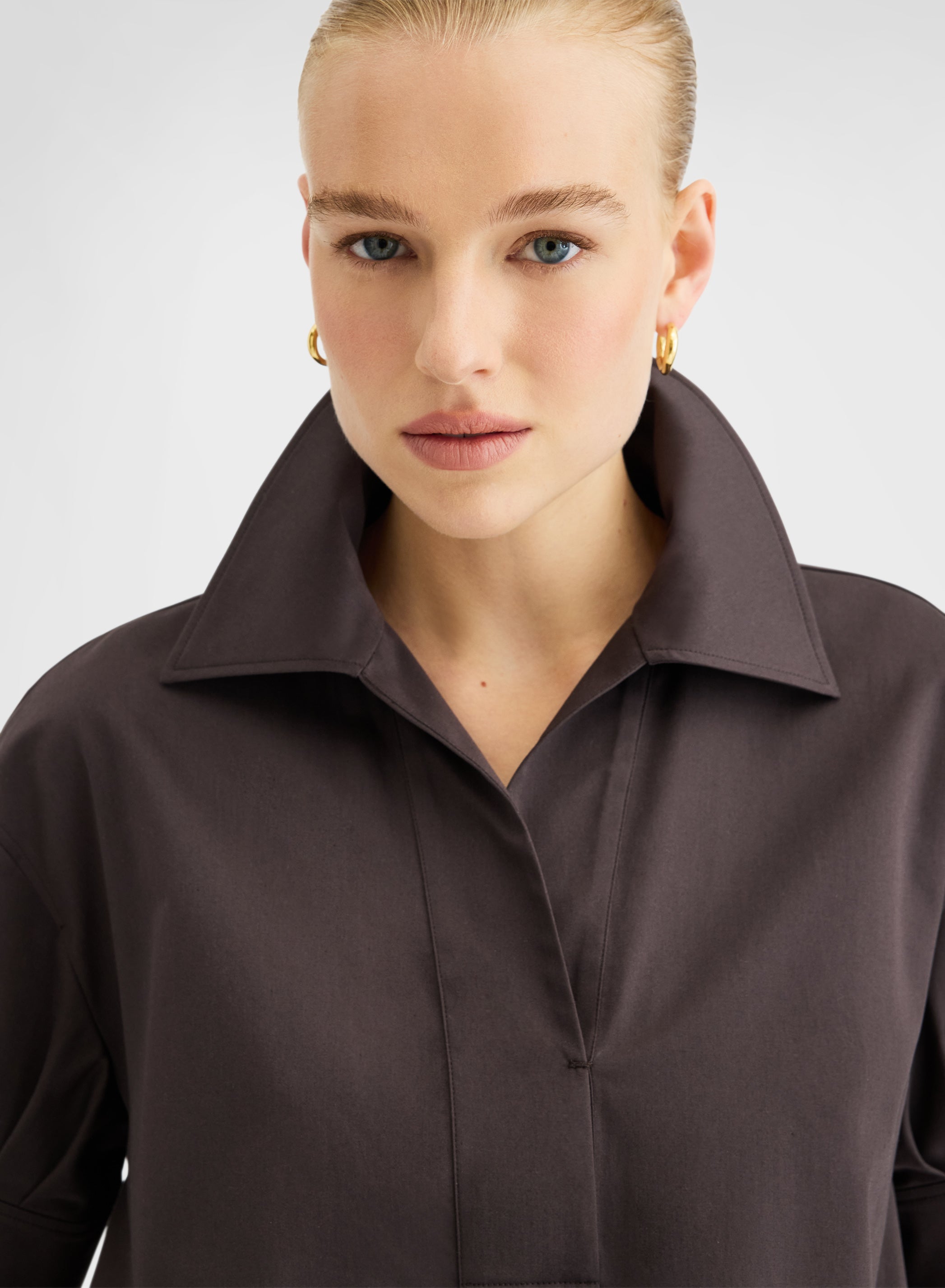 COTTON SATIN SHIRT CHOCOLATE