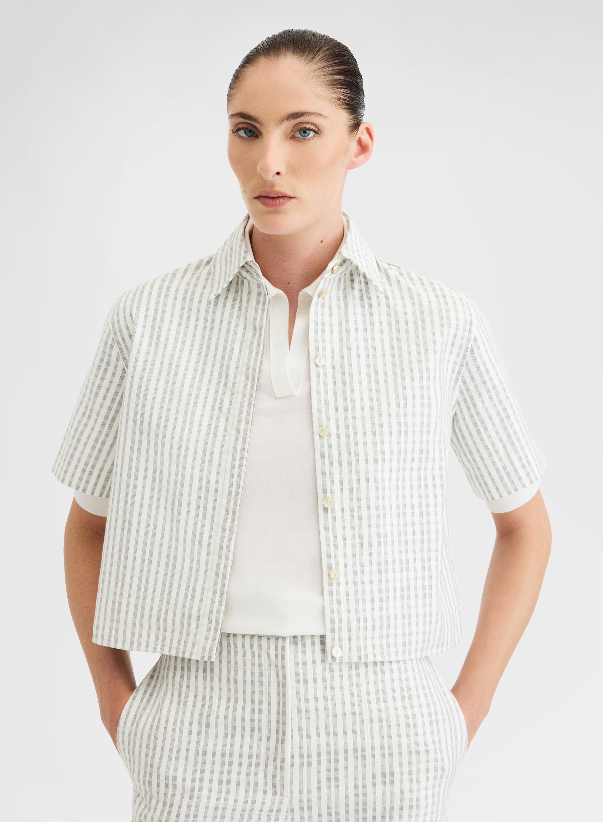 TEXTURED COTTON SILK SHIRT GREY