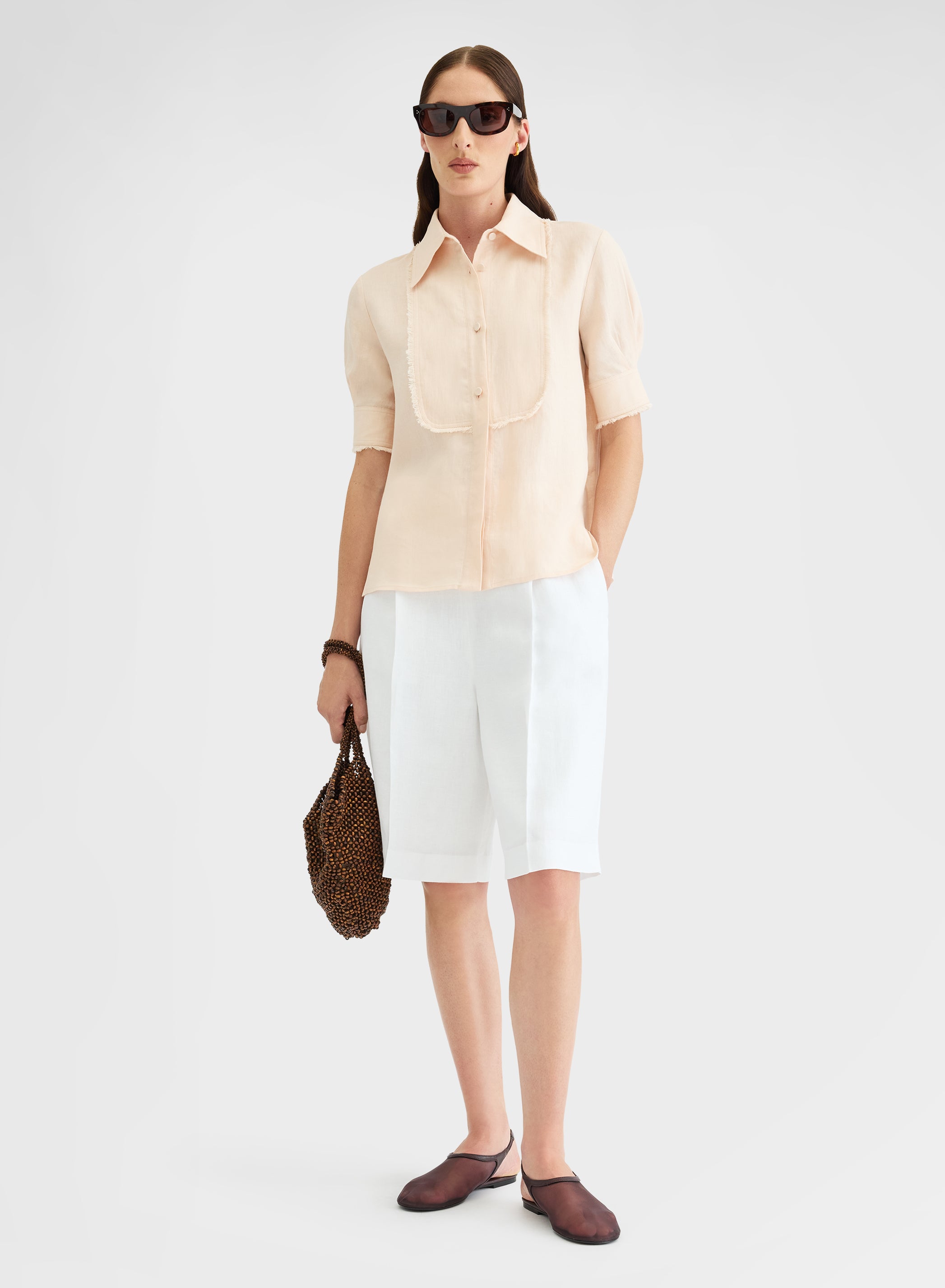 LIGHT LINEN SHORT SLEEVE SHIRT PEACH