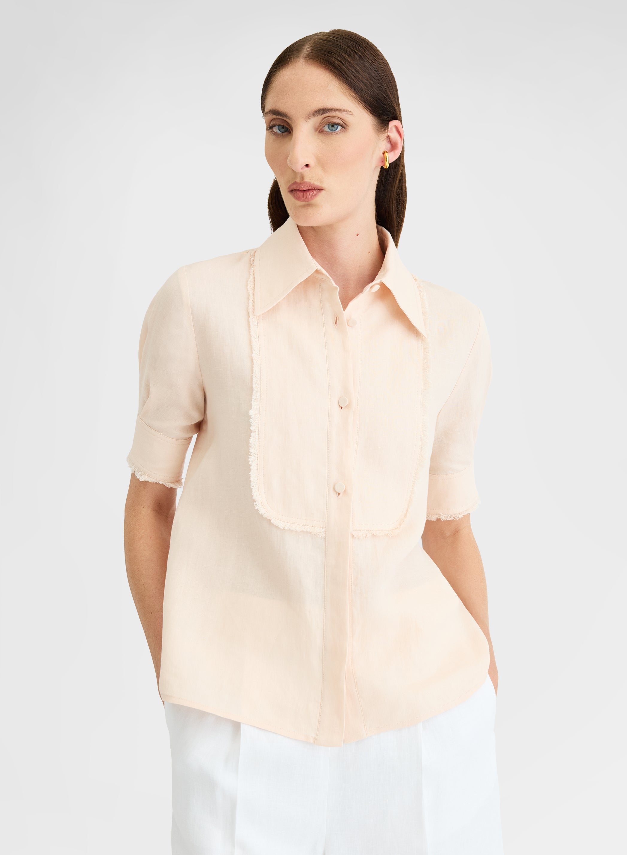 LIGHT LINEN SHORT SLEEVE SHIRT PEACH