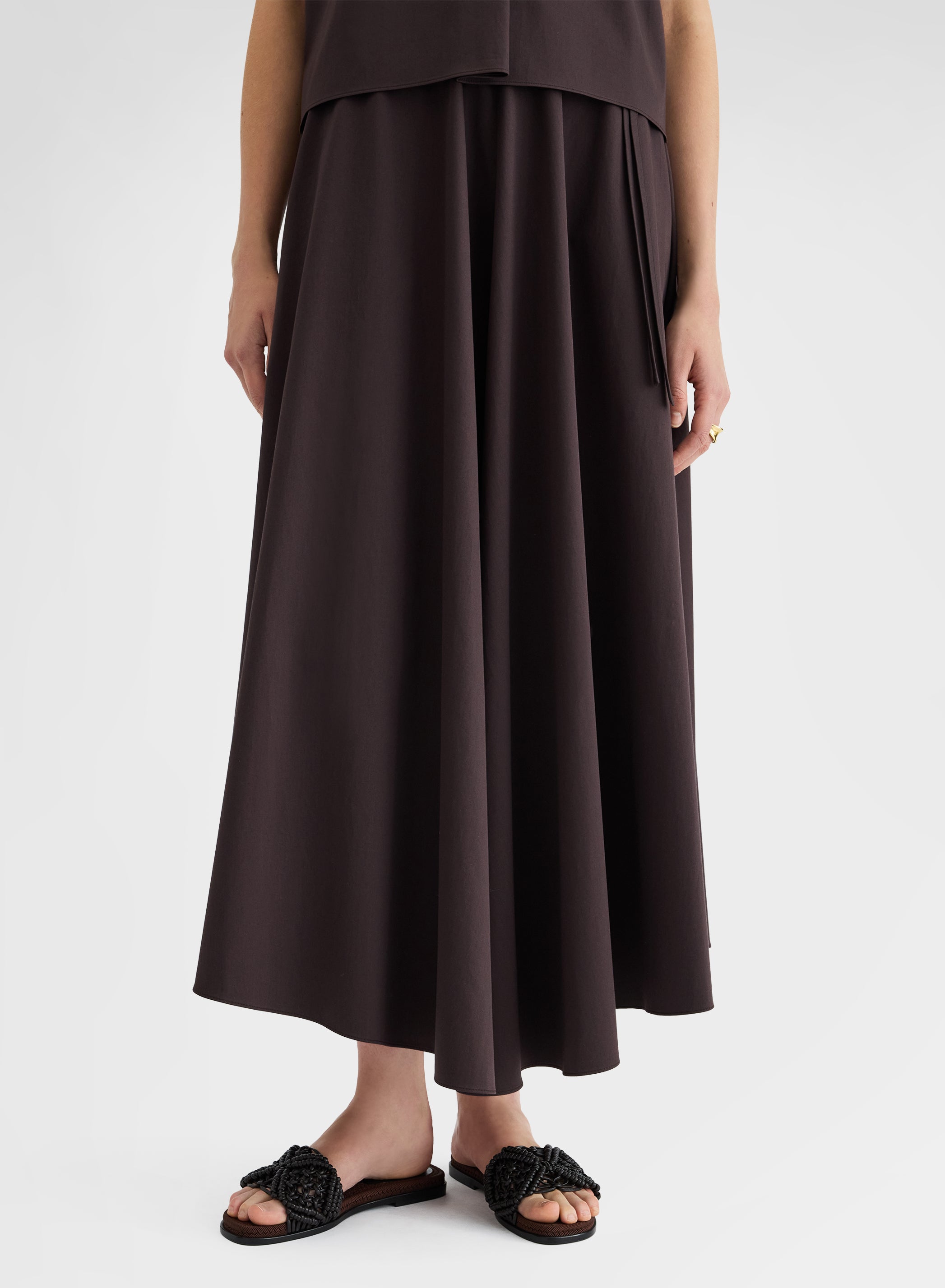 COTTON SATIN SKIRT CHOCOLATE