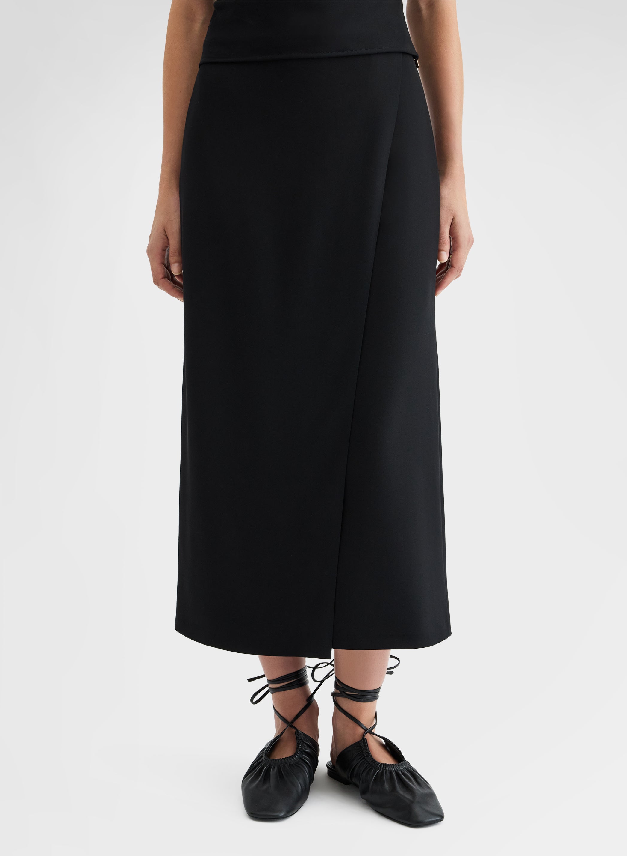 FLUID VISCOSE WOOL SKIRT BLACK