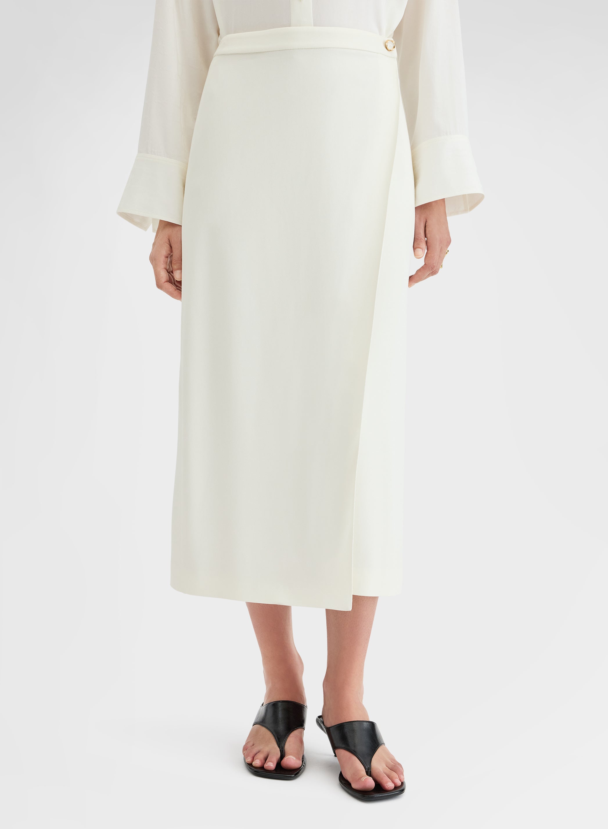 FLUID VISCOSE WOOL SKIRT WHITE