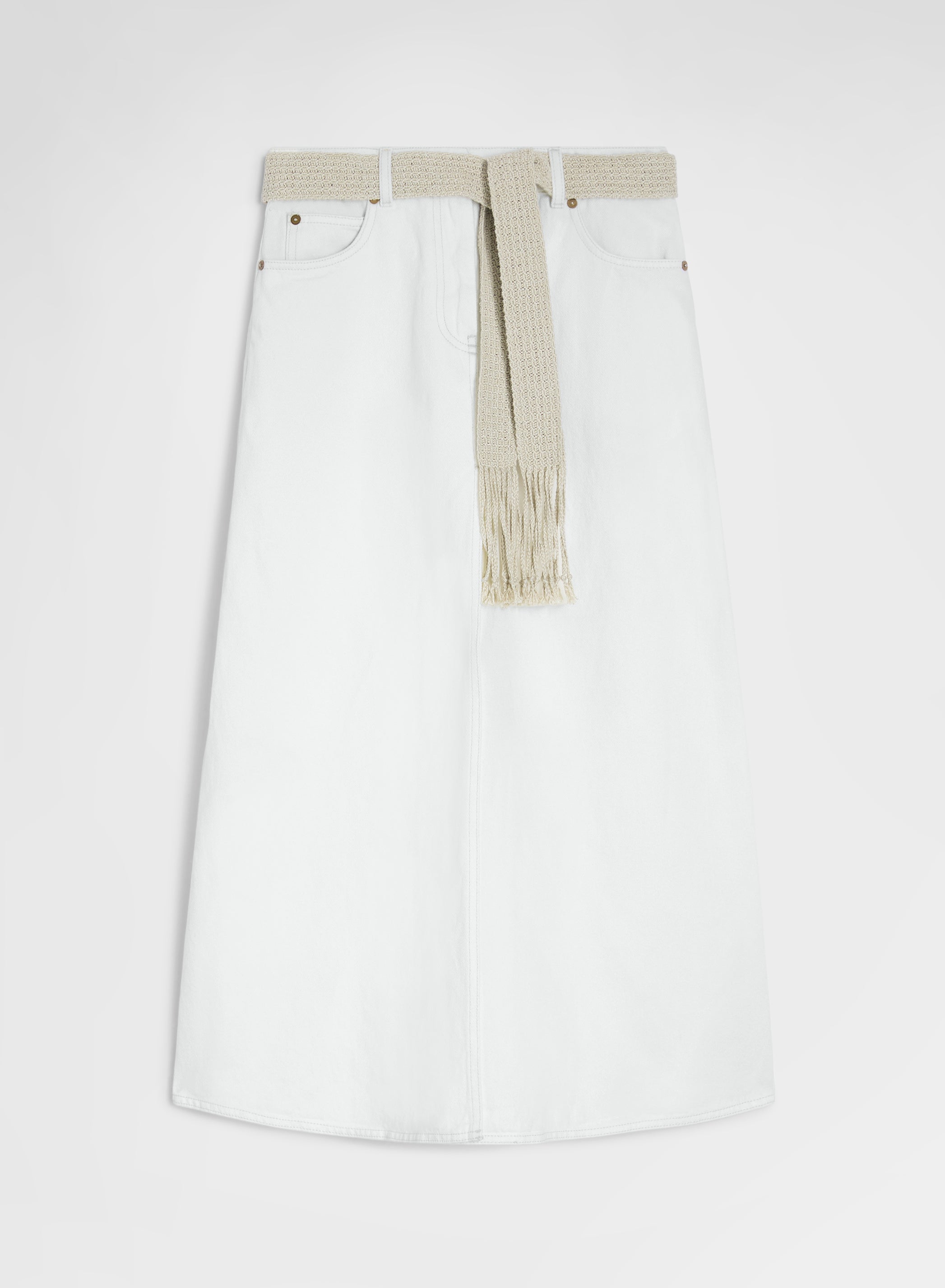 COTTON LINEN DENIM SKIRT WHITE
