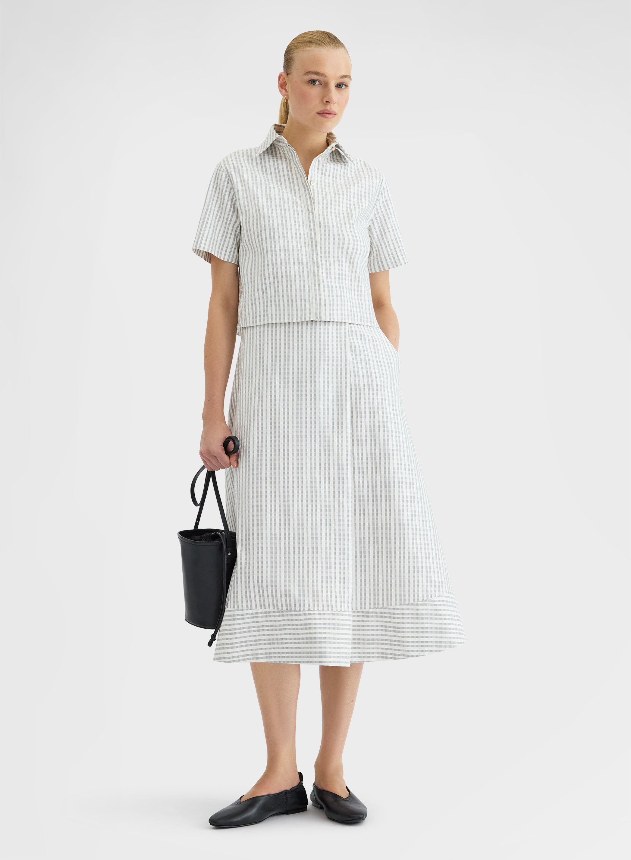 TEXTURED COTTON SILK SKIRT GREY