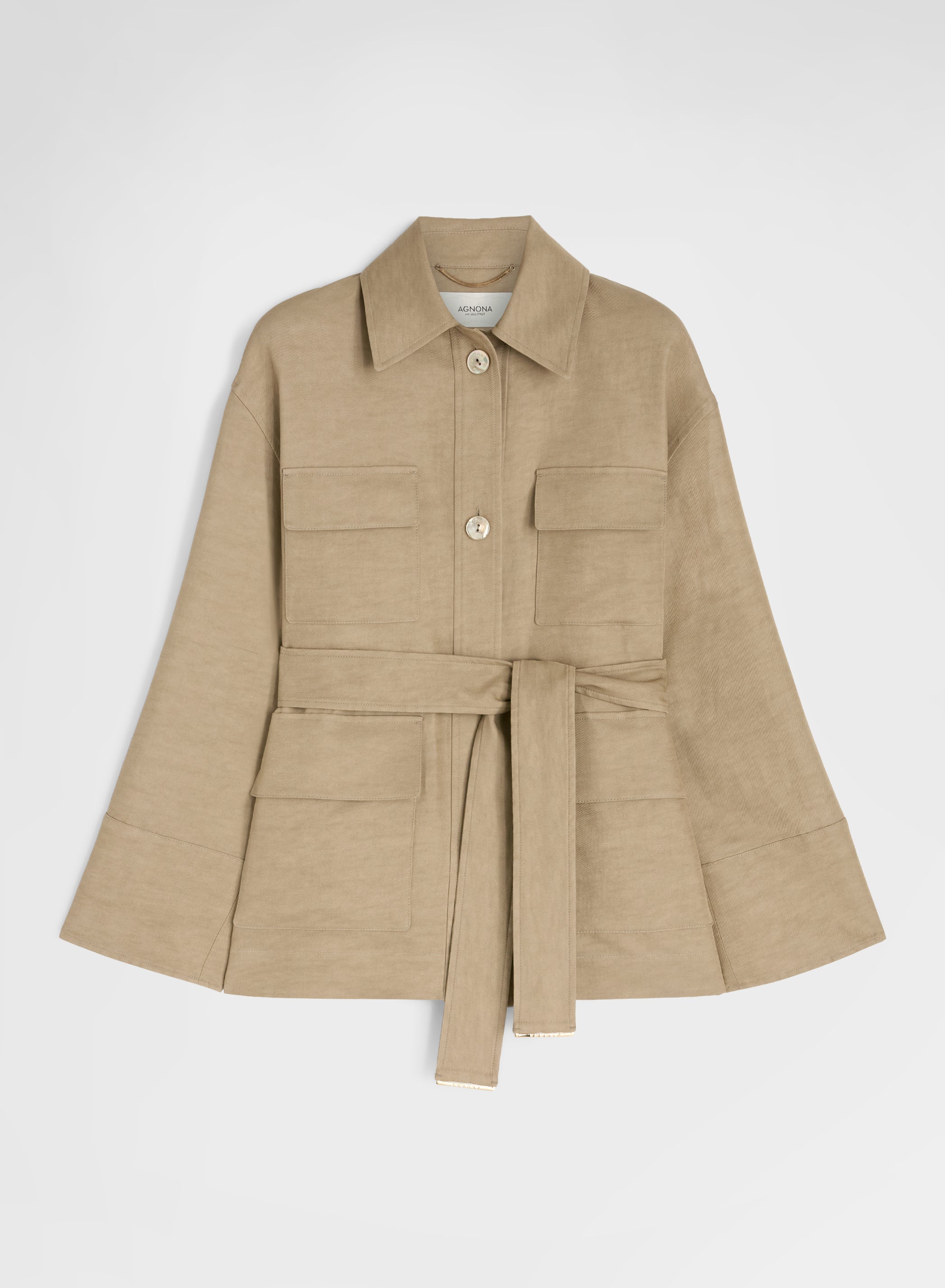 Cotton Linen Silk Sahariana Jacket Khaki | Agnona