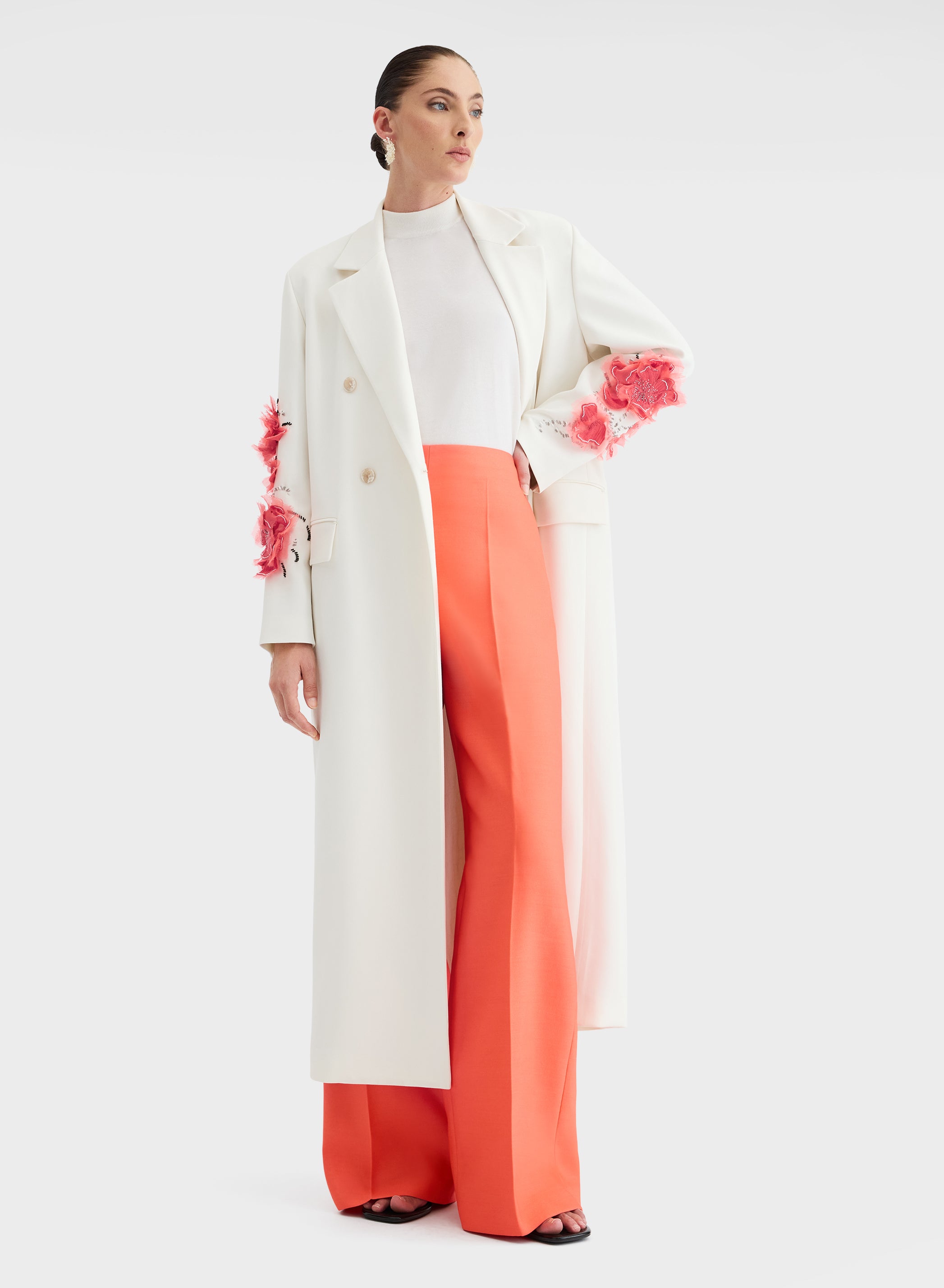 FLOWER FLUID WOOL COAT WHITE