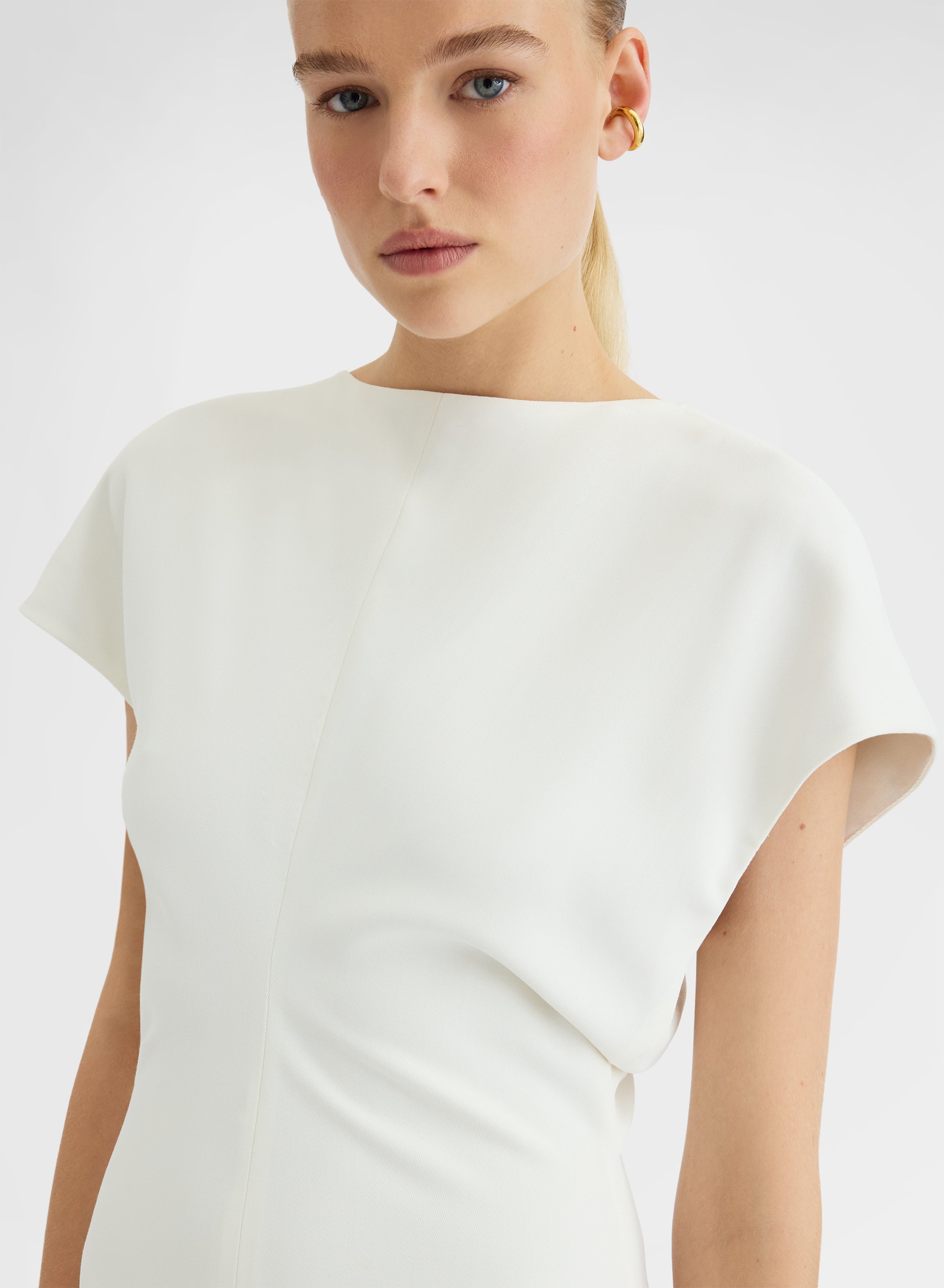 FLUID VISCOSE WOOL DRESS WHITE