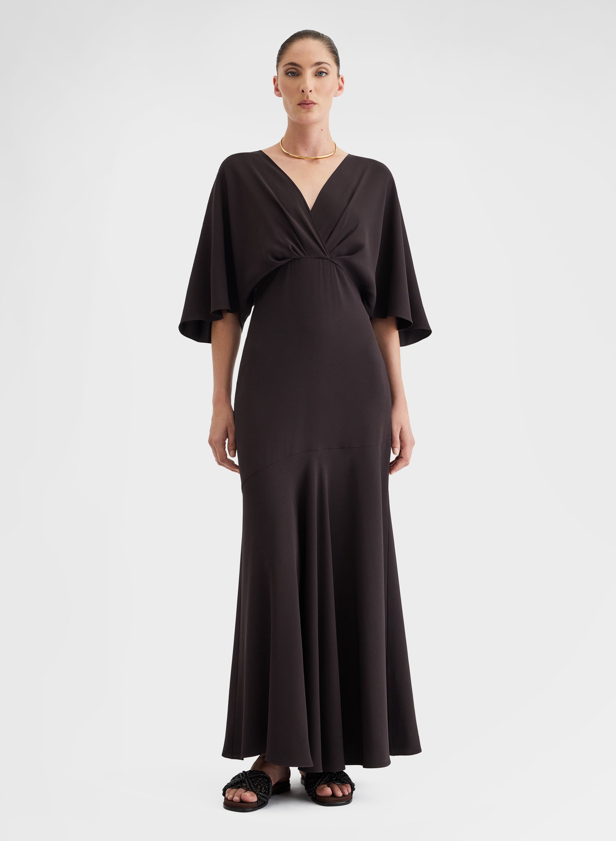 MATT SILK BLEND DRESS CHOCOLATE