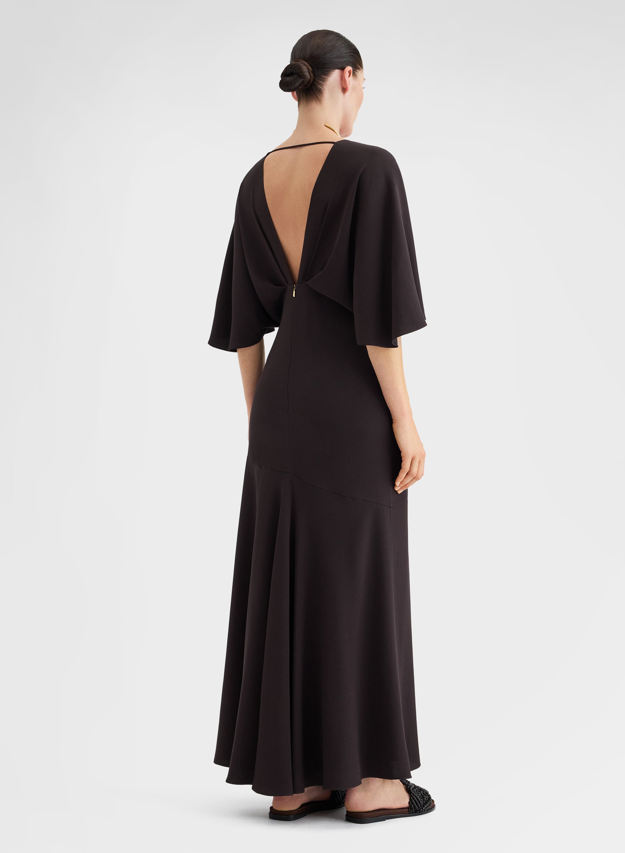 MATT SILK BLEND DRESS CHOCOLATE