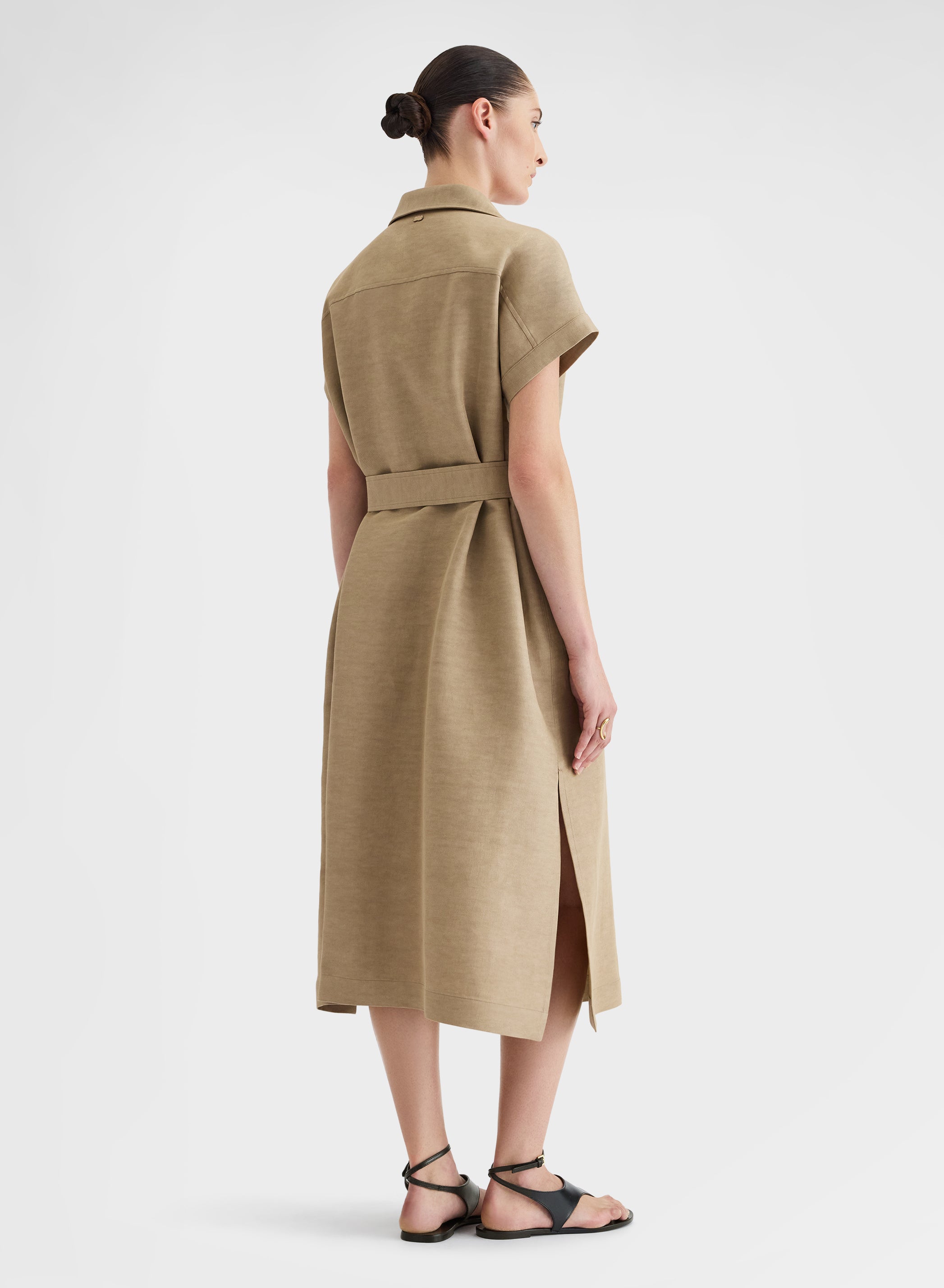 COTTON BLEND TWILL DRESS KHAKI