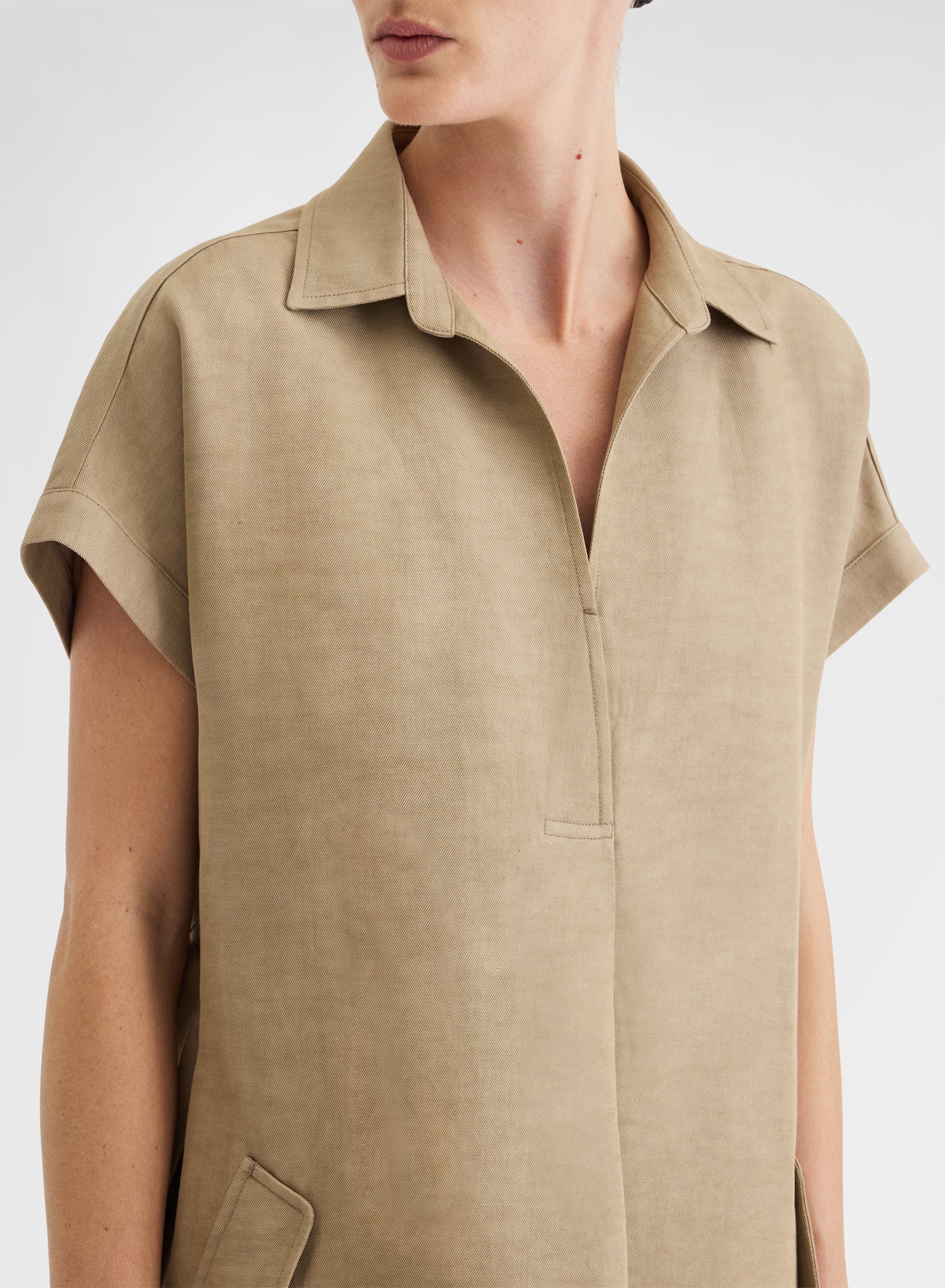 COTTON BLEND TWILL DRESS KHAKI