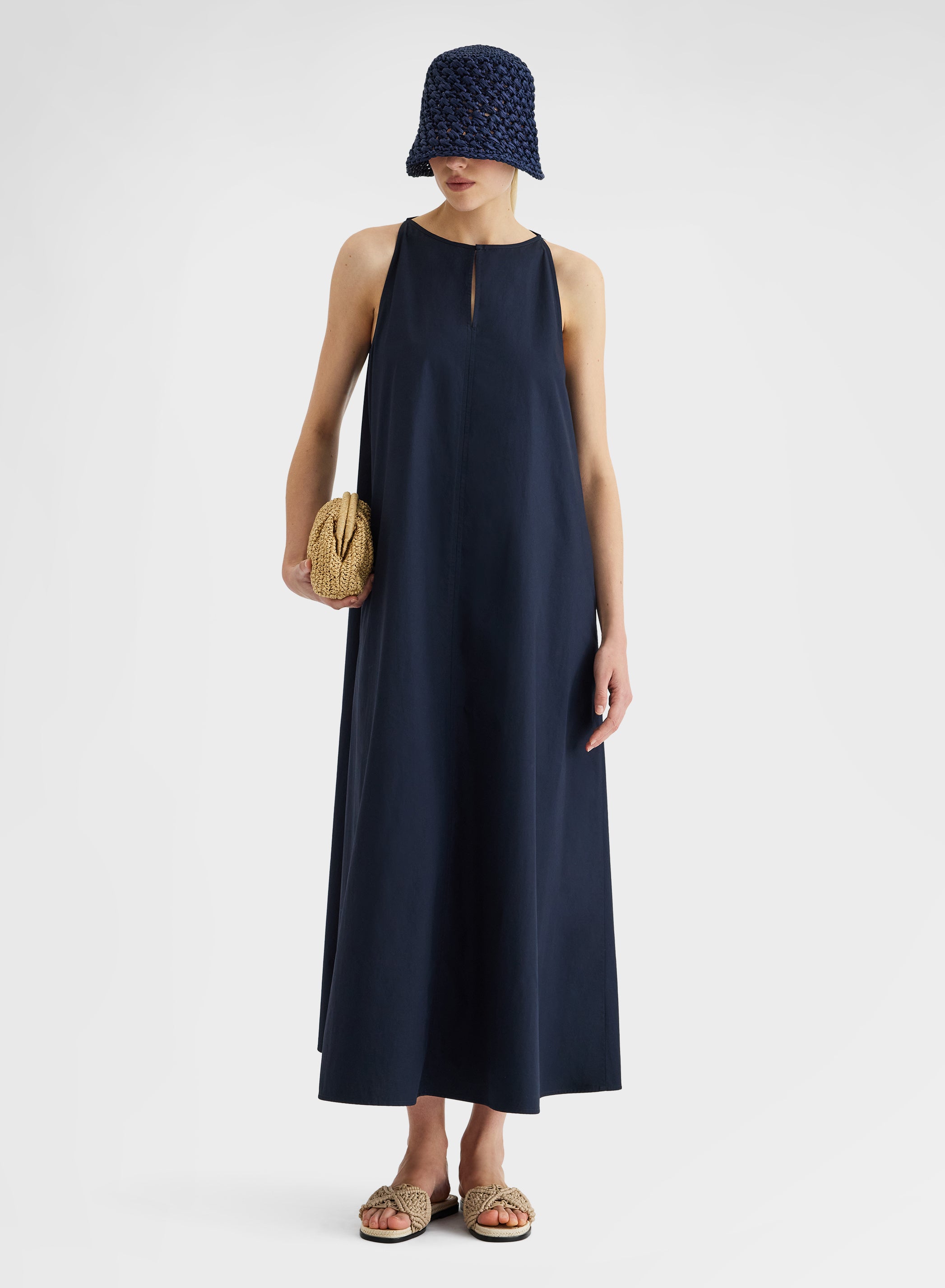 COTTON POPLIN DRESS NAVY