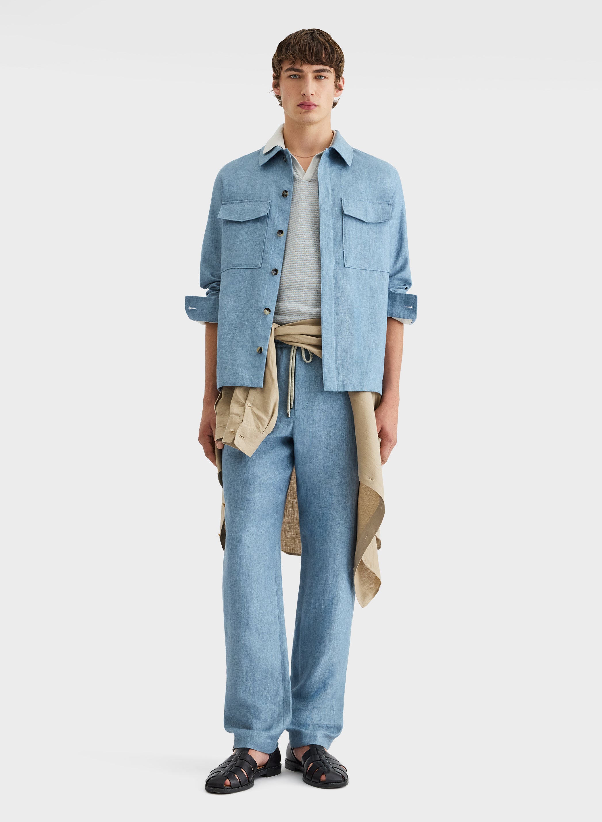 BONDED DELAVE LINEN OVERSHIRT DUSTY BLUE
