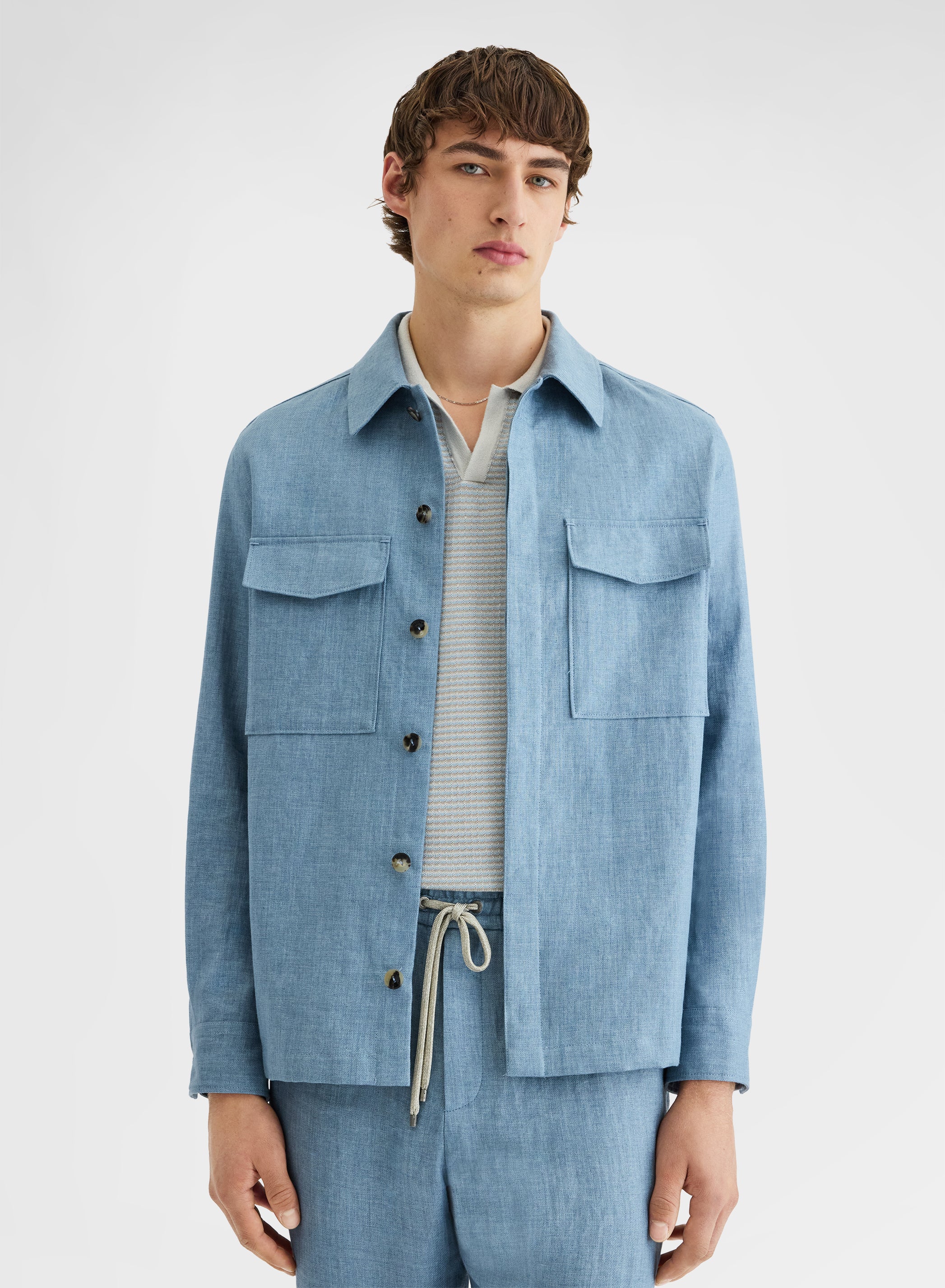 BONDED DELAVE LINEN OVERSHIRT DUSTY BLUE