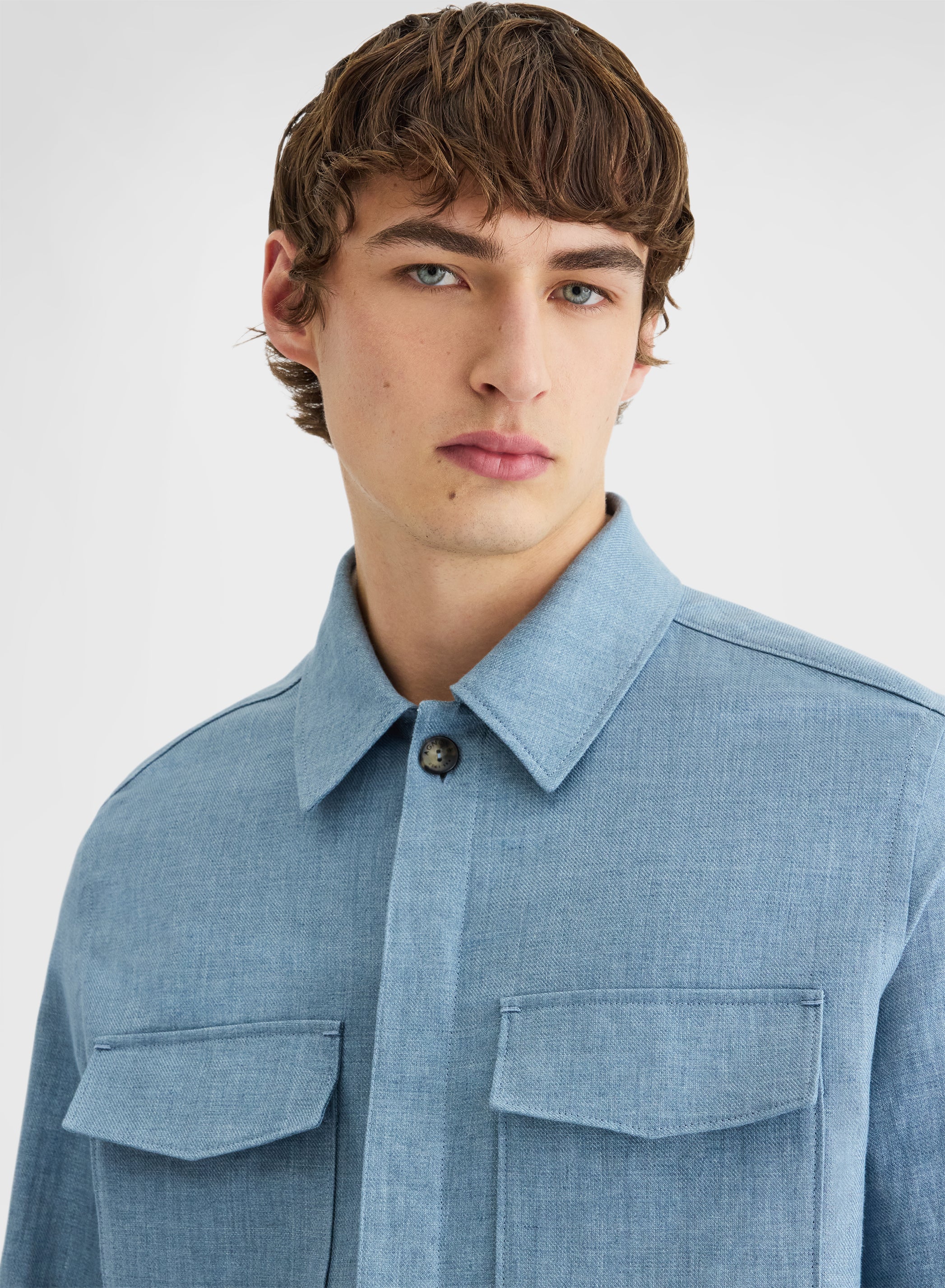 BONDED DELAVE LINEN OVERSHIRT DUSTY BLUE