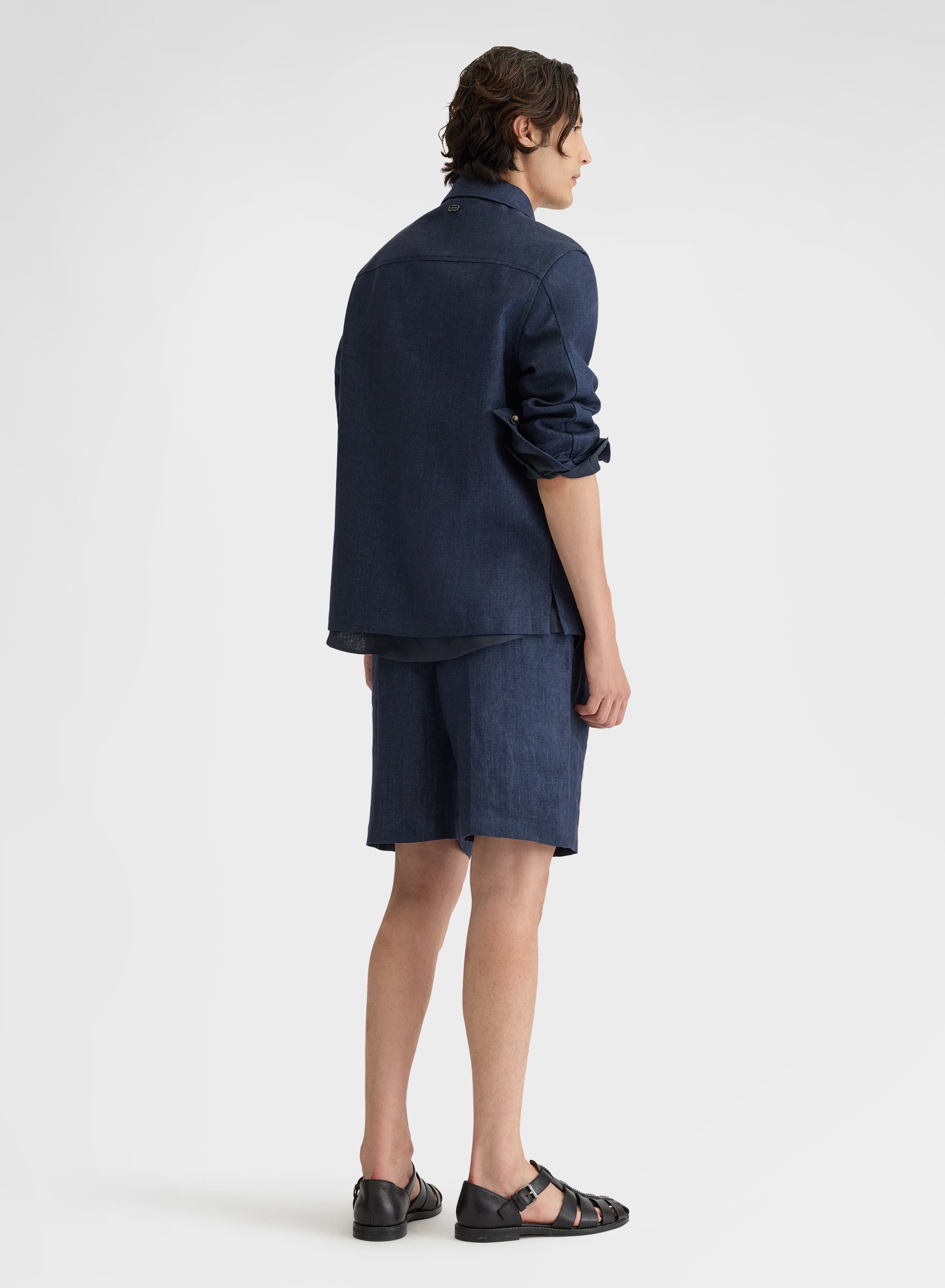 BONDED DELAVE LINEN OVERSHIRT NAVY