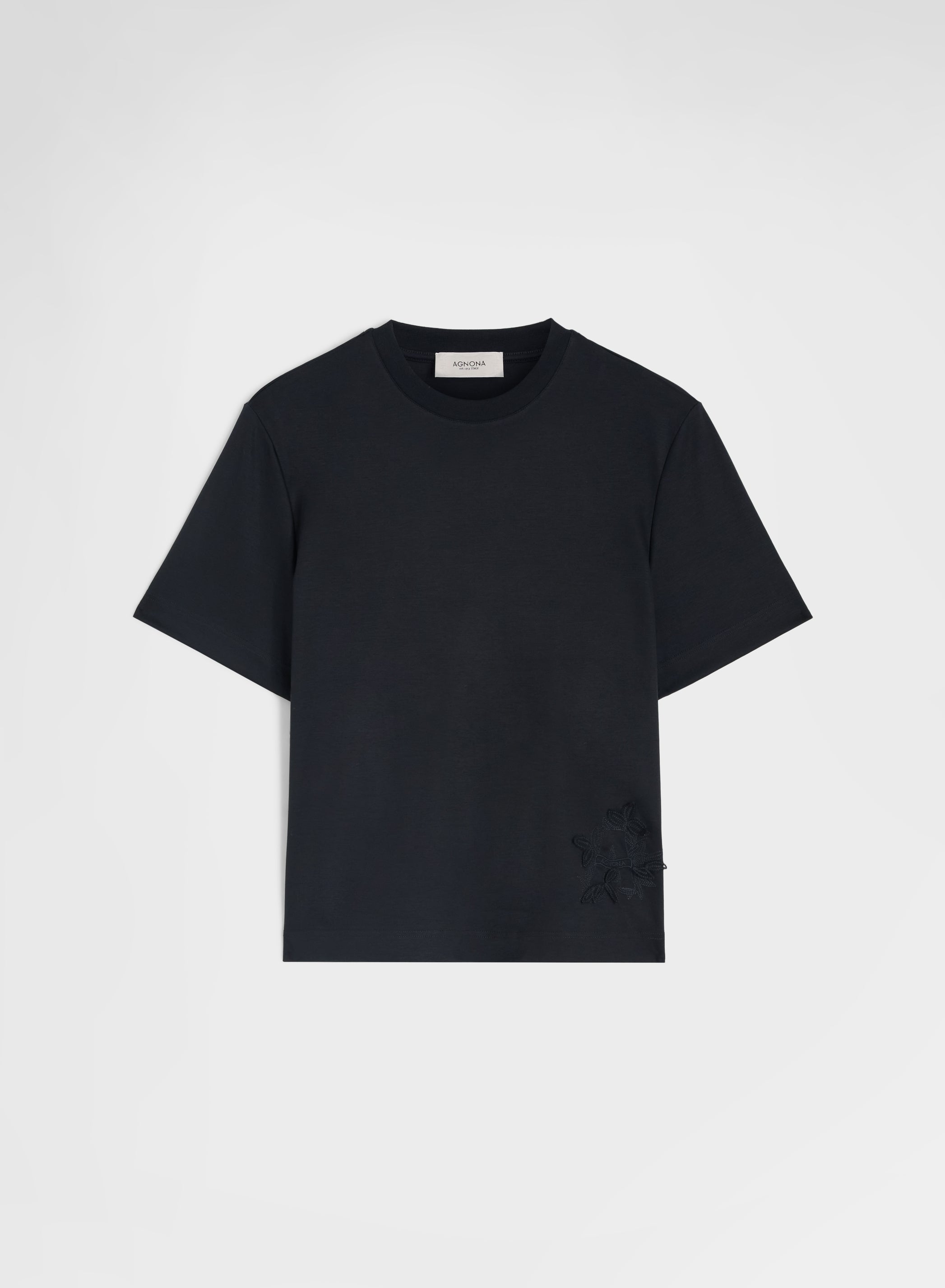 Cotton Jersey T-Shirt Black Embroidered Logo Oversized | Agnona