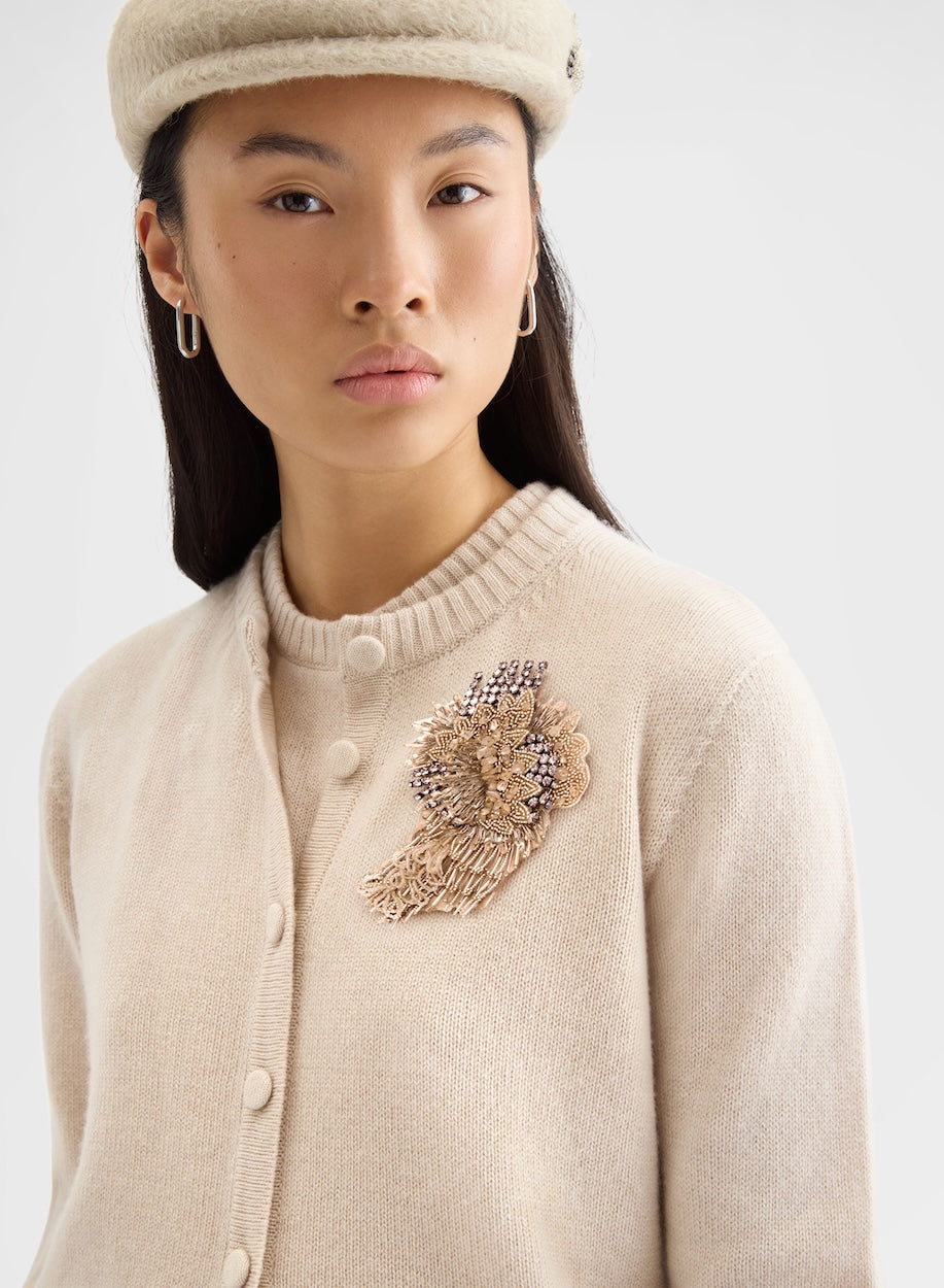 SMALL EMBROIDERED JEWEL BROOCH CAMEL