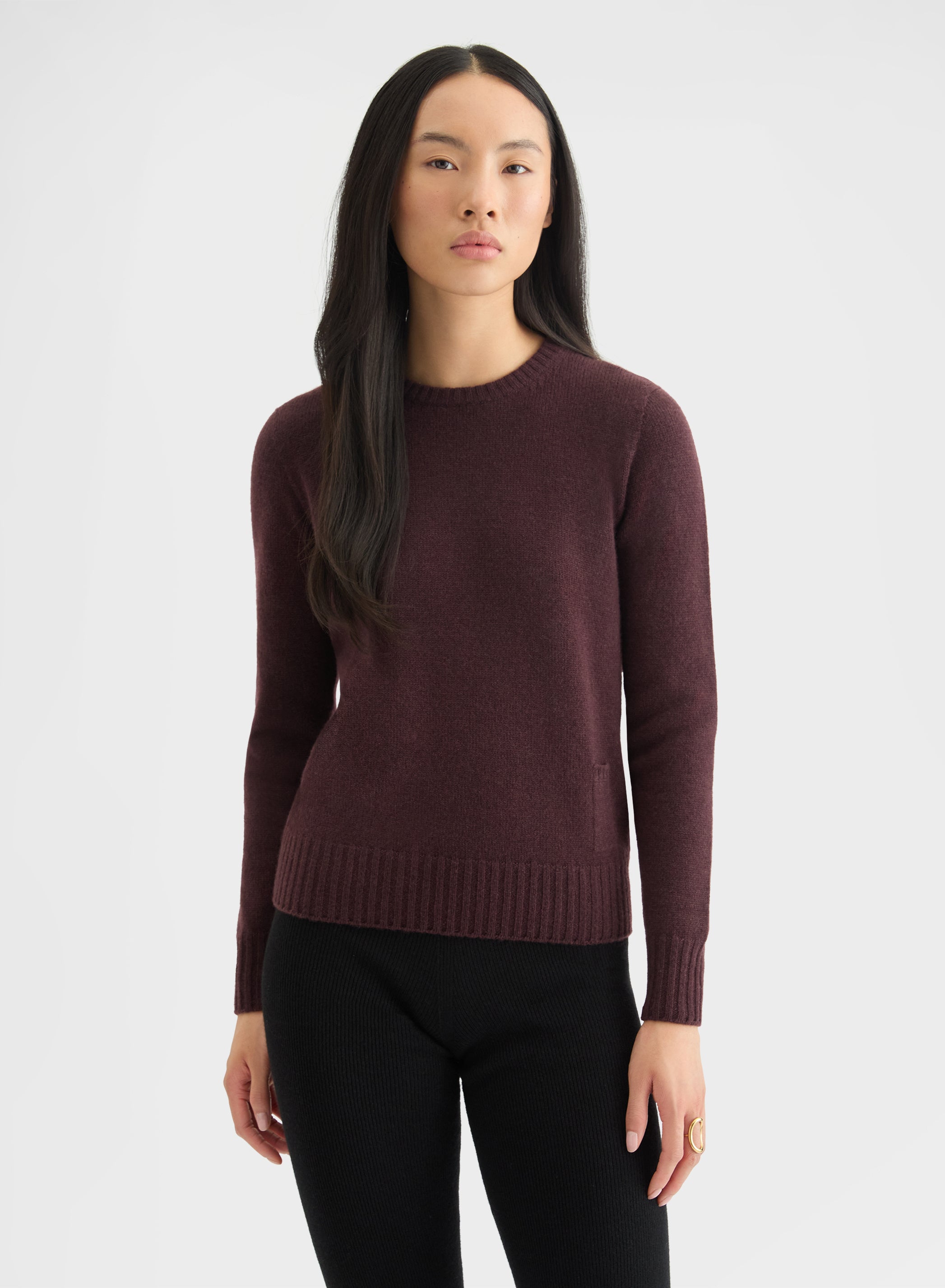 CASHMERE PLAIN KNIT LIPSTICK CREWNECK BURGUNDY